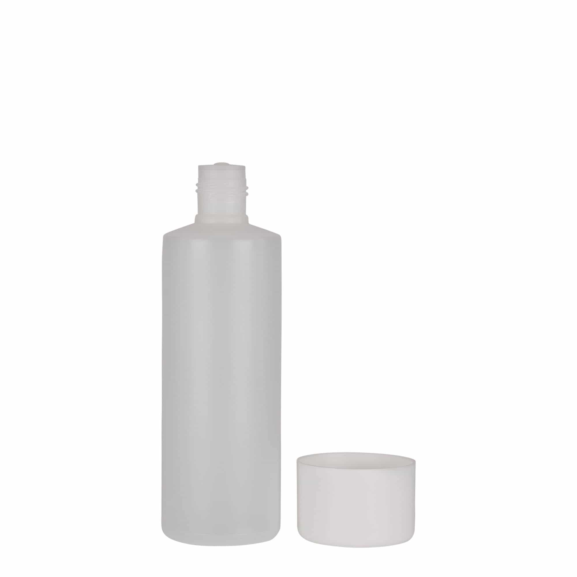 200 ml okrogla steklenica, plastika PE, naravna, ustje: navojni zamašek