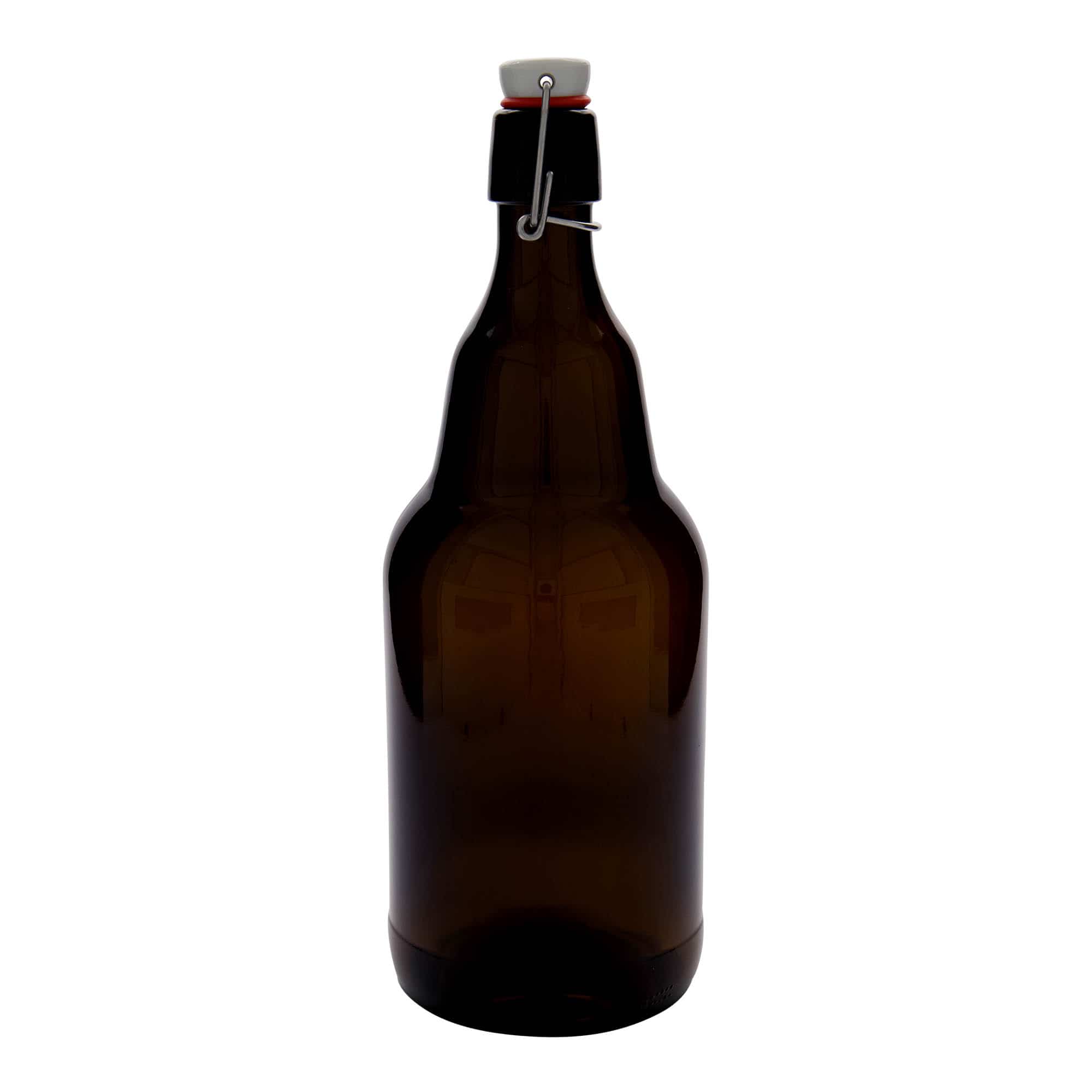 2000 ml steklenica za pivo, steklo, rjava, ustje: zamašek s tesnilom