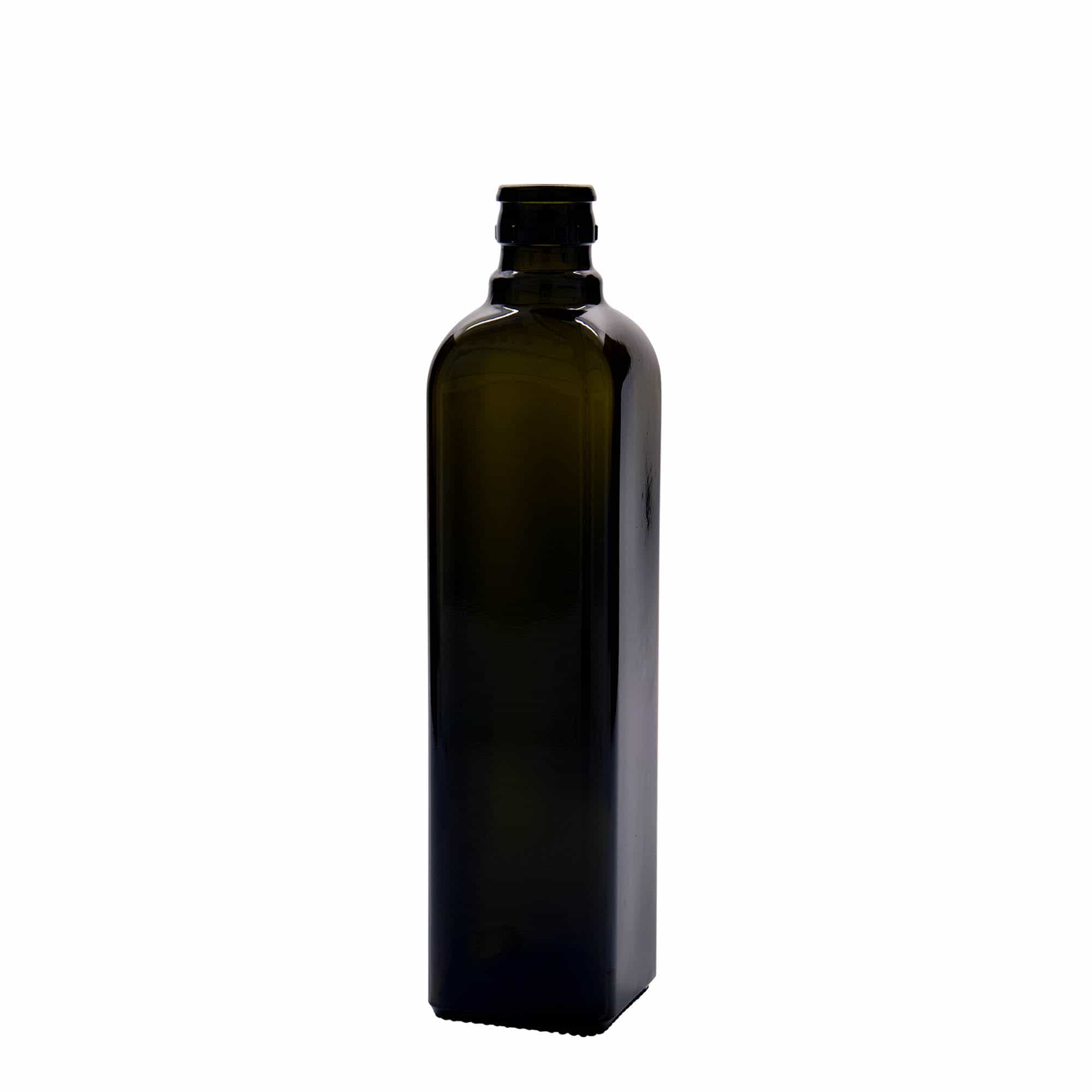 500 ml steklenica za kis/olje »Qudra«, steklo, kvadratna, antično zelena, ustje: DOP