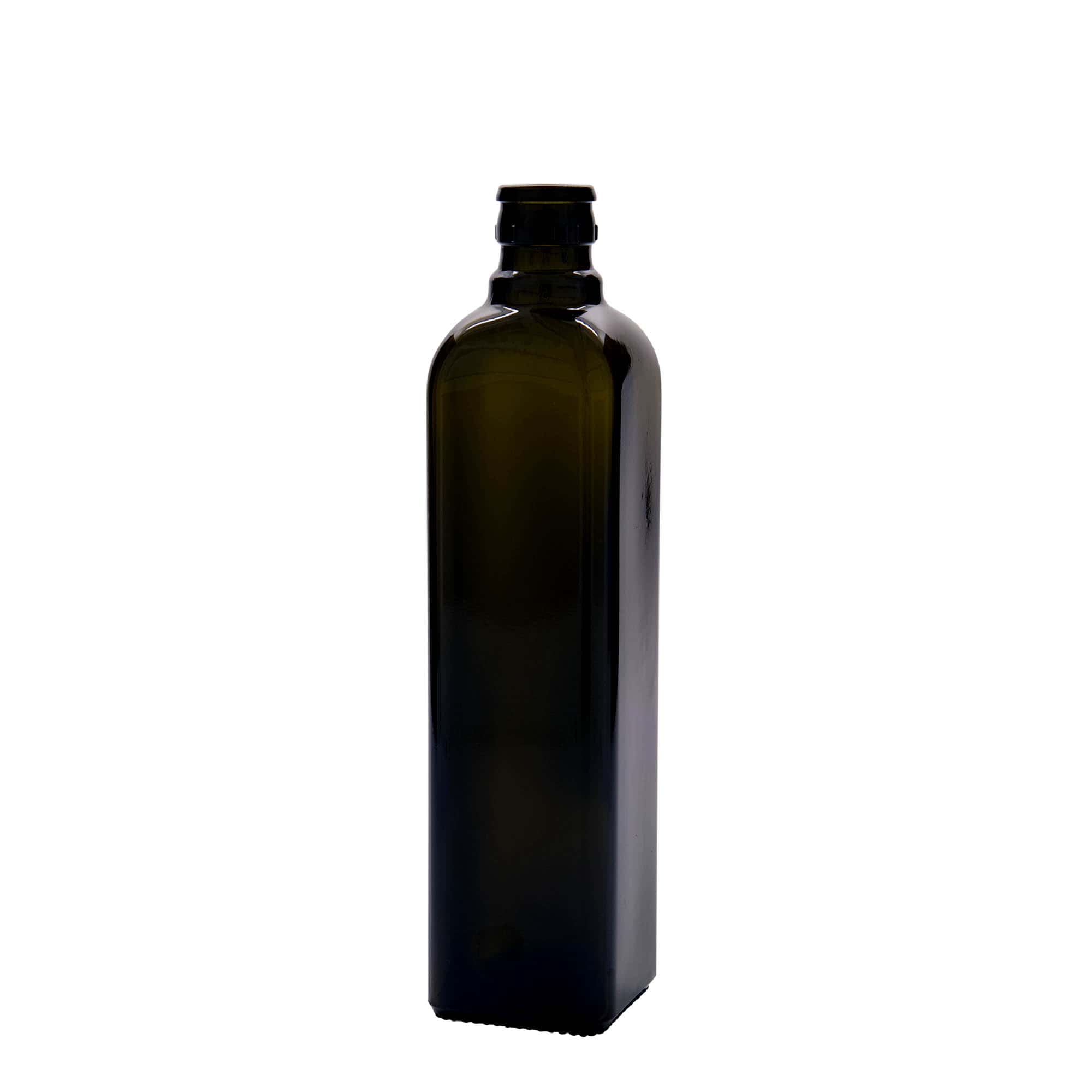 500 ml steklenica za kis/oljčno olje 'Quadra', steklo, kvadratna, antikno zelena, odprtina: DOP