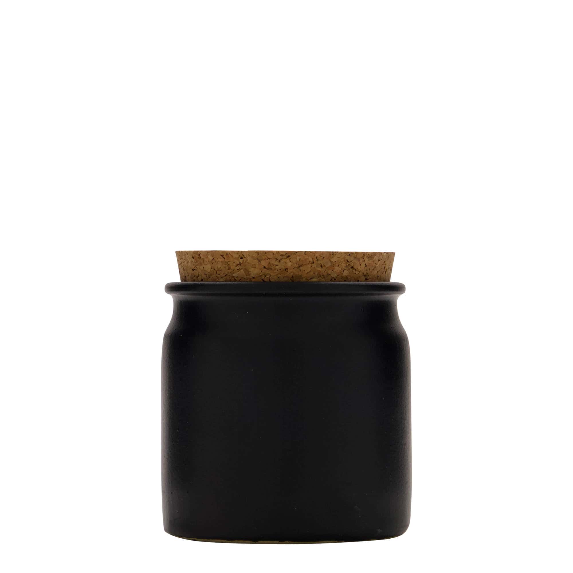 160 ml lončena posoda, keramika, črna, ustje: pluta