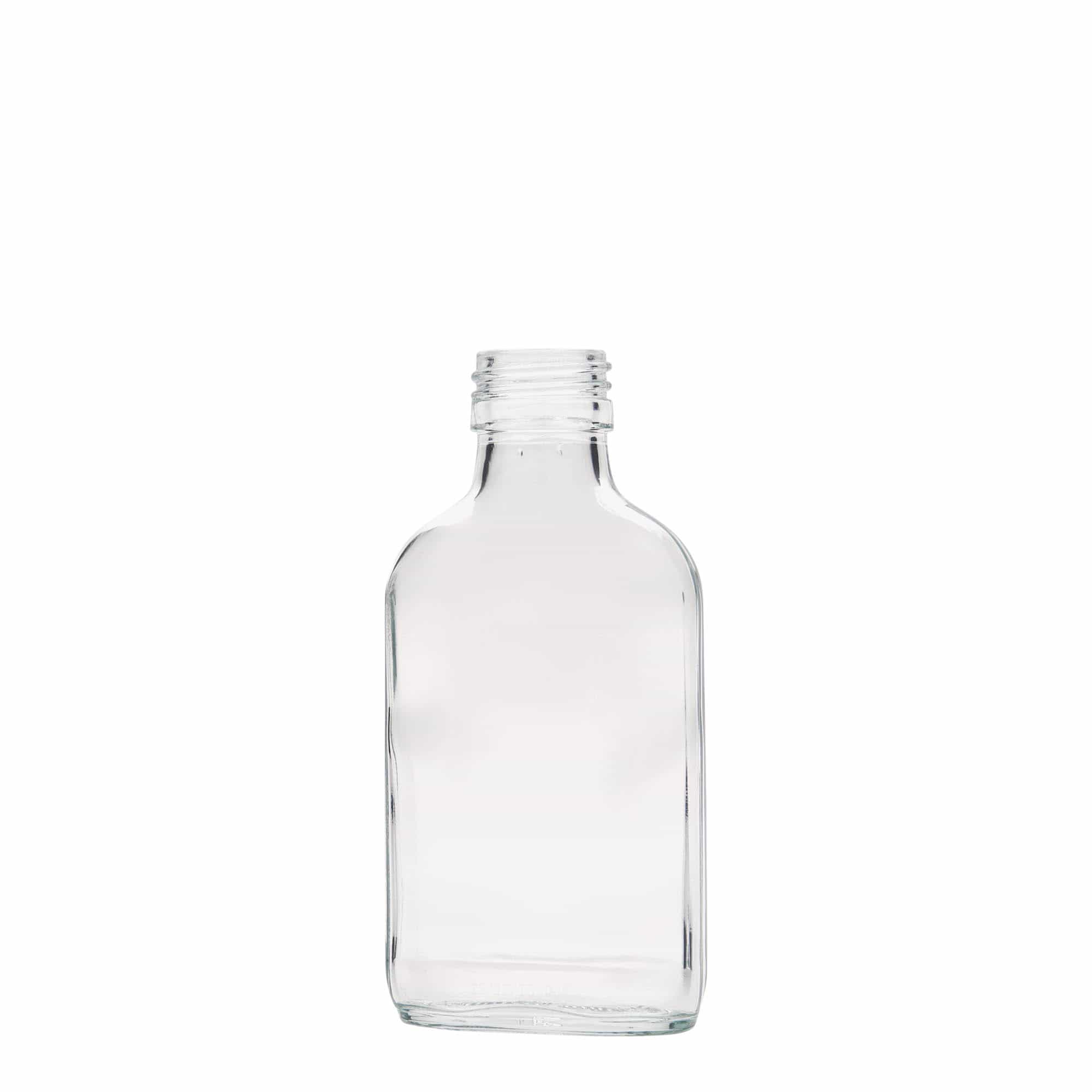 100 ml žepna steklenička, pravokotna, steklo, odprtina: PP 28