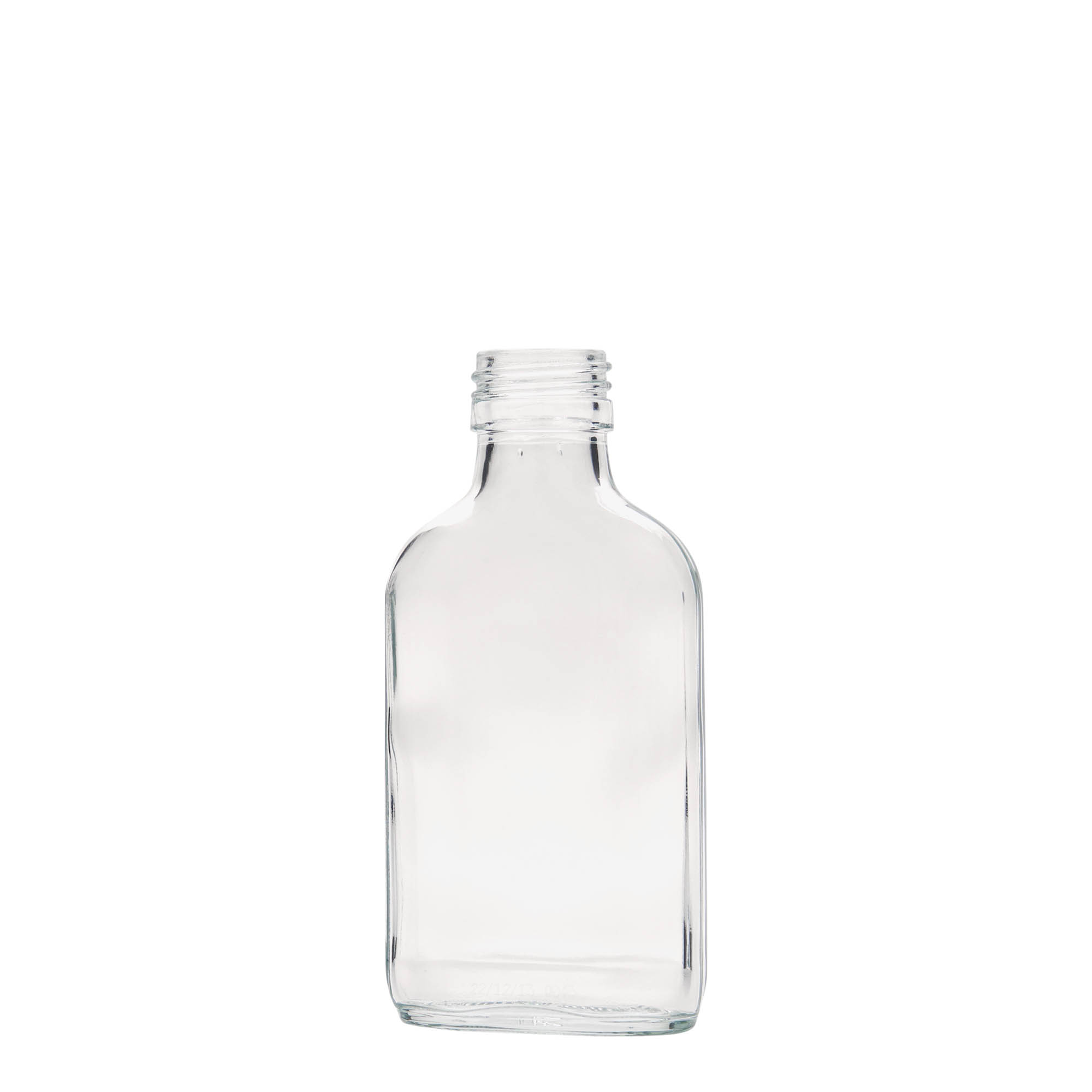 100 ml žepna steklenička, pravokotna, steklo, odprtina: PP 28 100 ml žepna steklenička, pravokotna, steklo, odprtina: PP 28