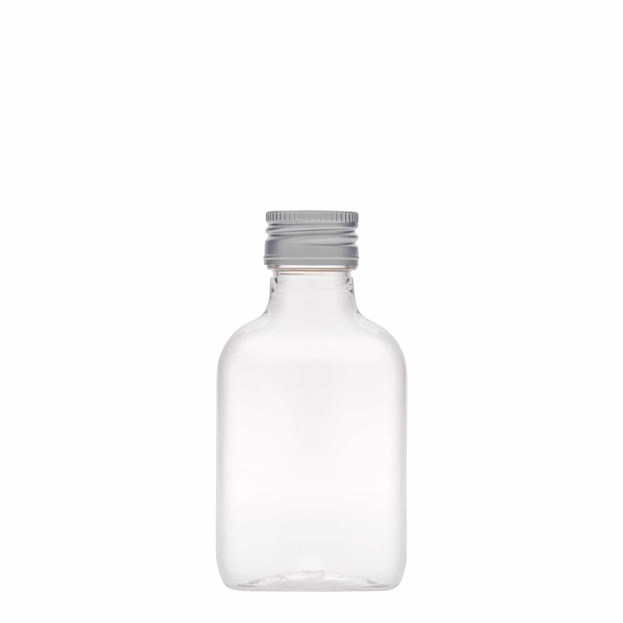 100 ml žepna steklenička, ovalna, PET-plastika, odprtina: PP 28