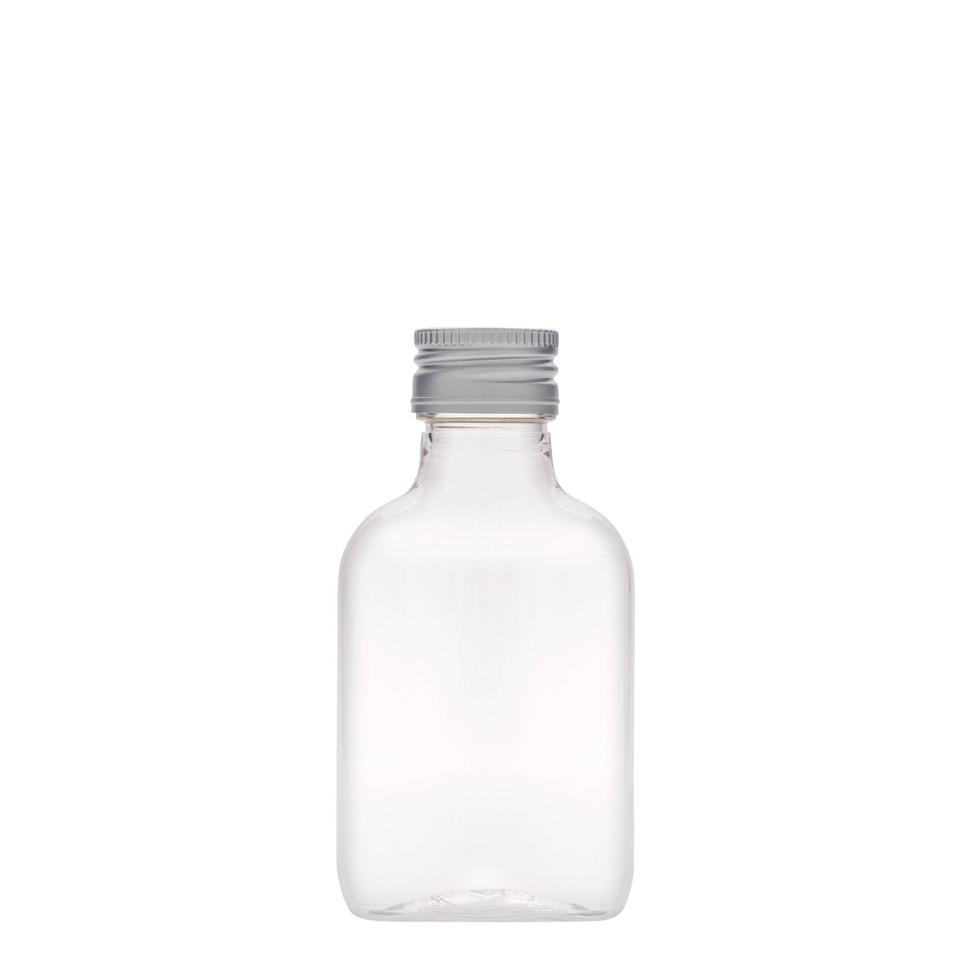 100 ml žepna steklenička, ovalna, PET-plastika, odprtina: PP 28 100 ml žepna steklenička, ovalna, PET-plastika, odprtina: PP 28