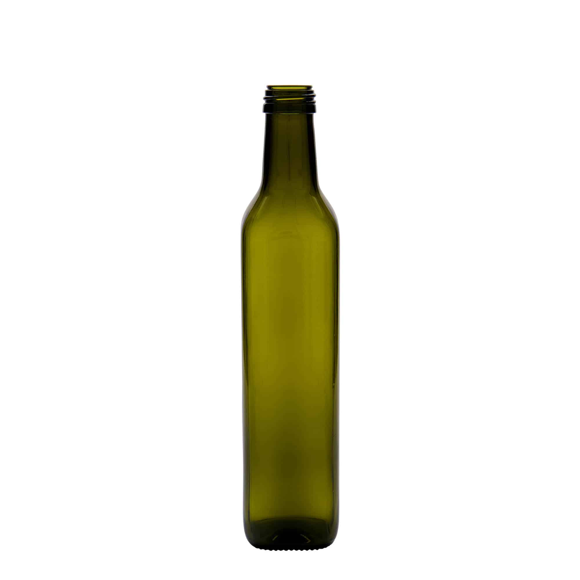 500 ml steklenica iz stekla 'Marasca', kvadratna, starozelena, odprtina: PP 31,5