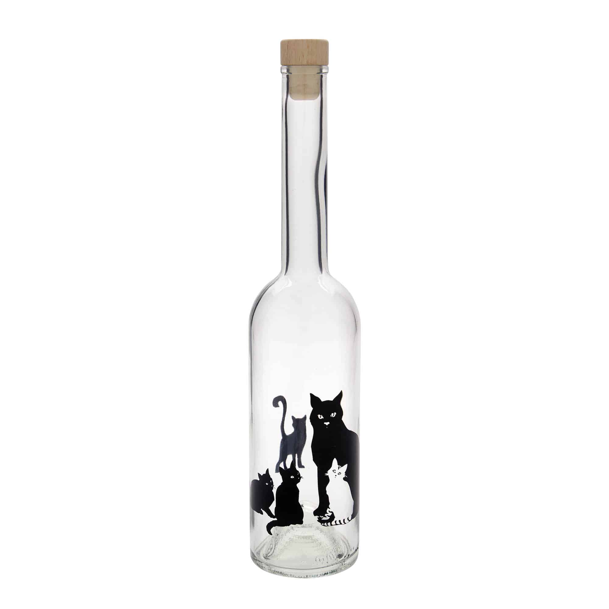 500 ml steklena steklenica »Opera«, motiv: mačke, ustje: pluta