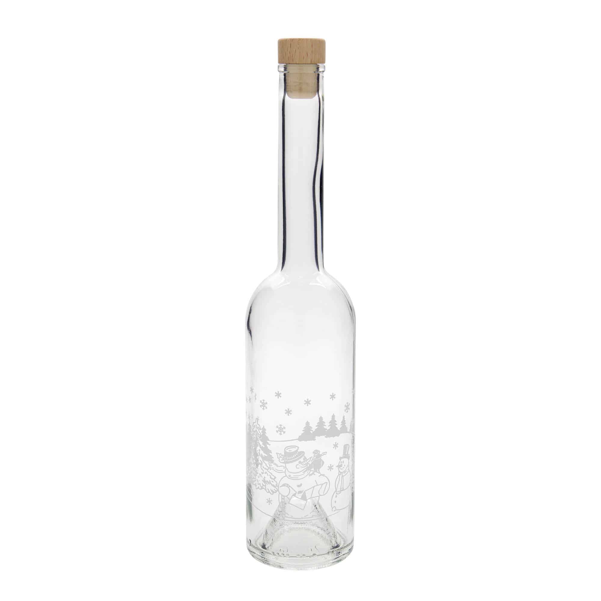 500 ml steklena steklenica »Opera«, motiv: Snežak, ustje: pluta