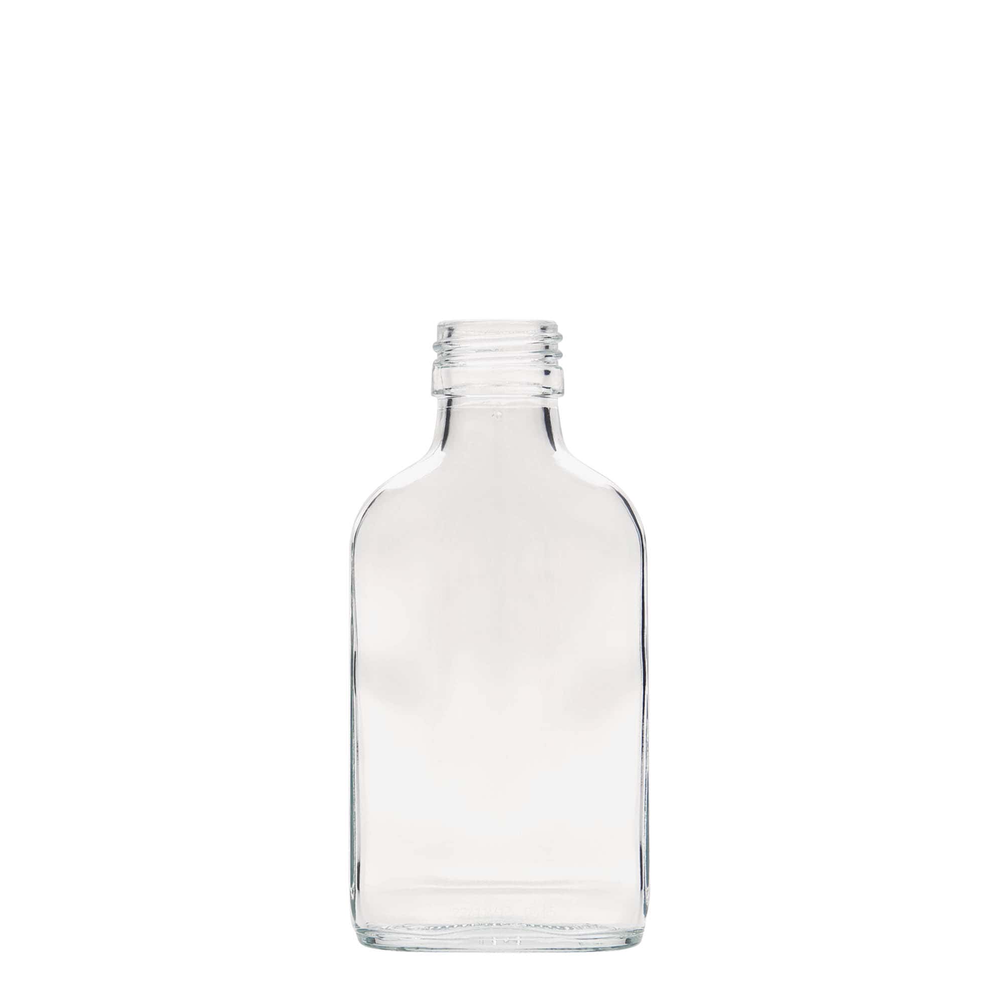 100 ml žepna steklenička, pravokotna, steklo, odprtina: PP 28