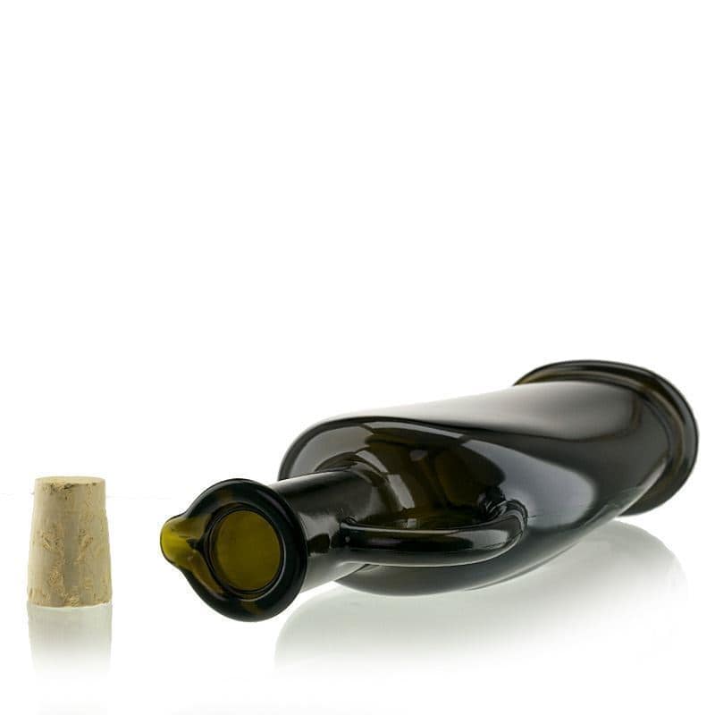500 ml steklena steklenica »Eleganta«, ovalna, antično zelena, ustje: pluta