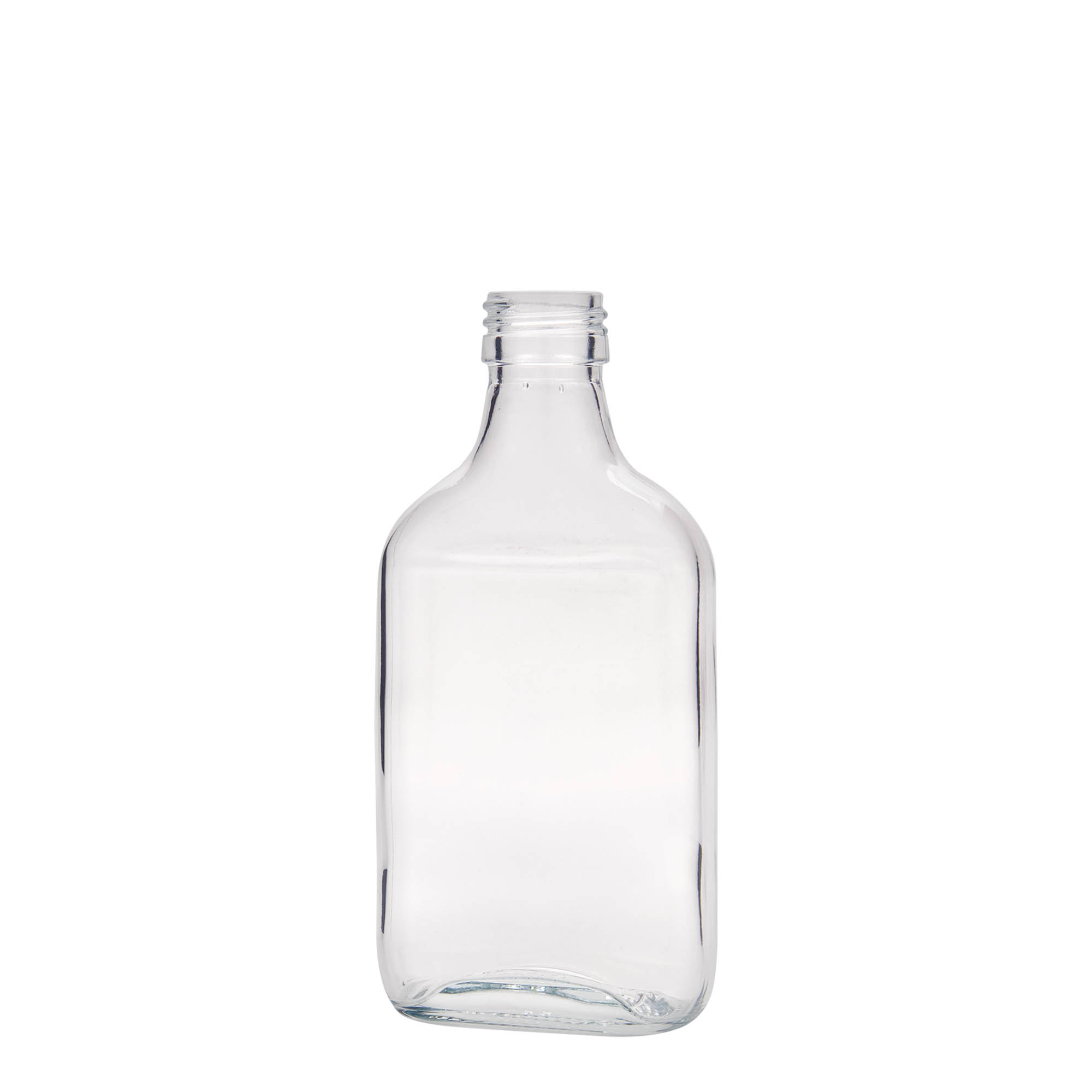 200 ml žepna steklenička, pravokotna, steklo, odprtina: PP 28