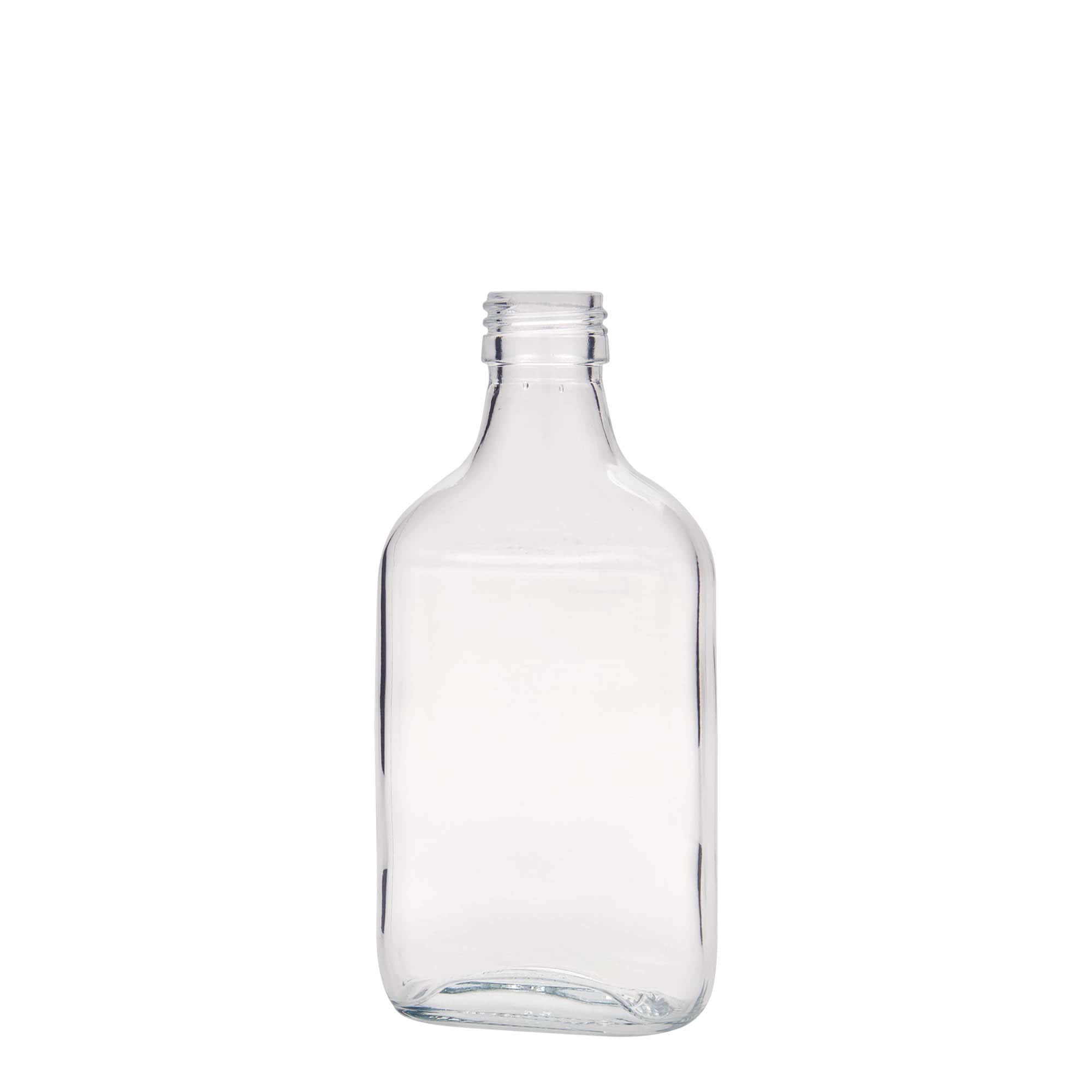 200 ml žepna steklenička, pravokotna, steklo, odprtina: PP 28