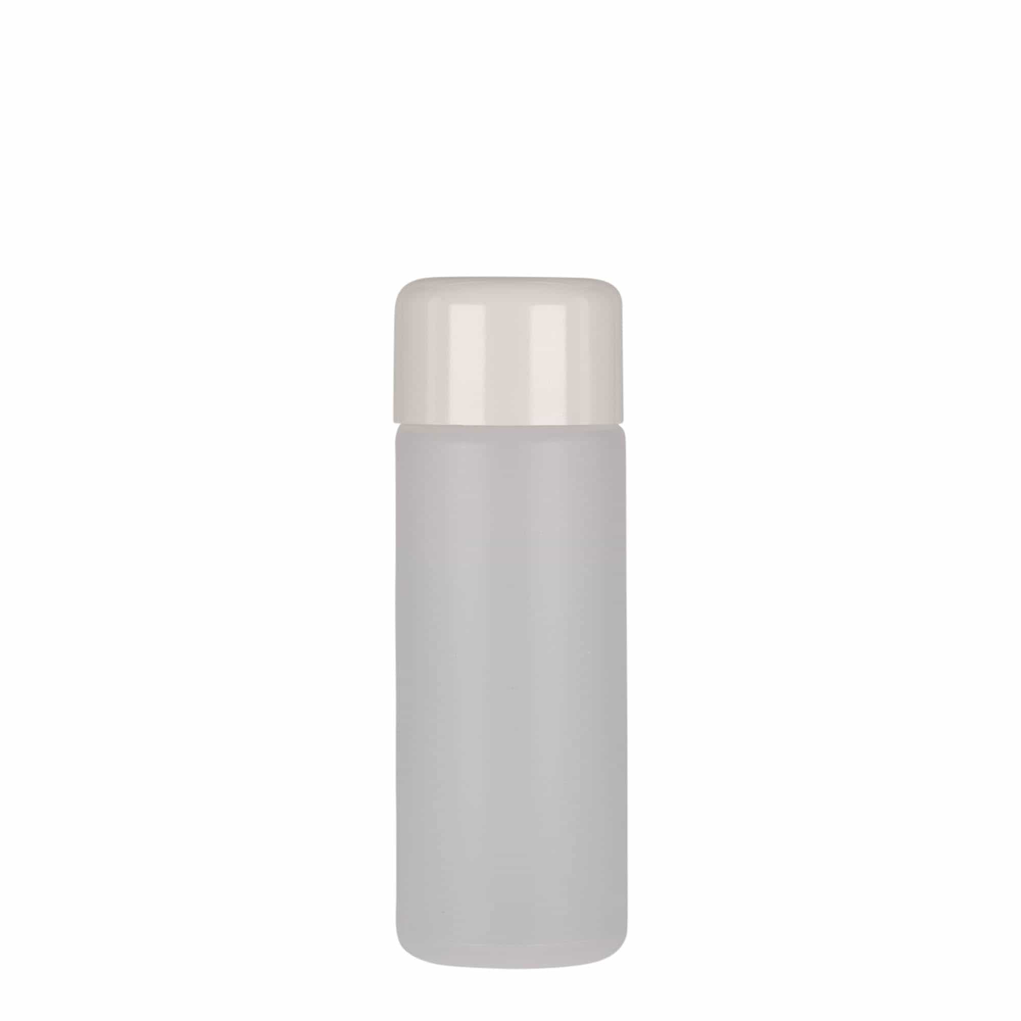 100 ml okrogla steklenica, plastika PE, naravna, ustje: navojni zamašek
