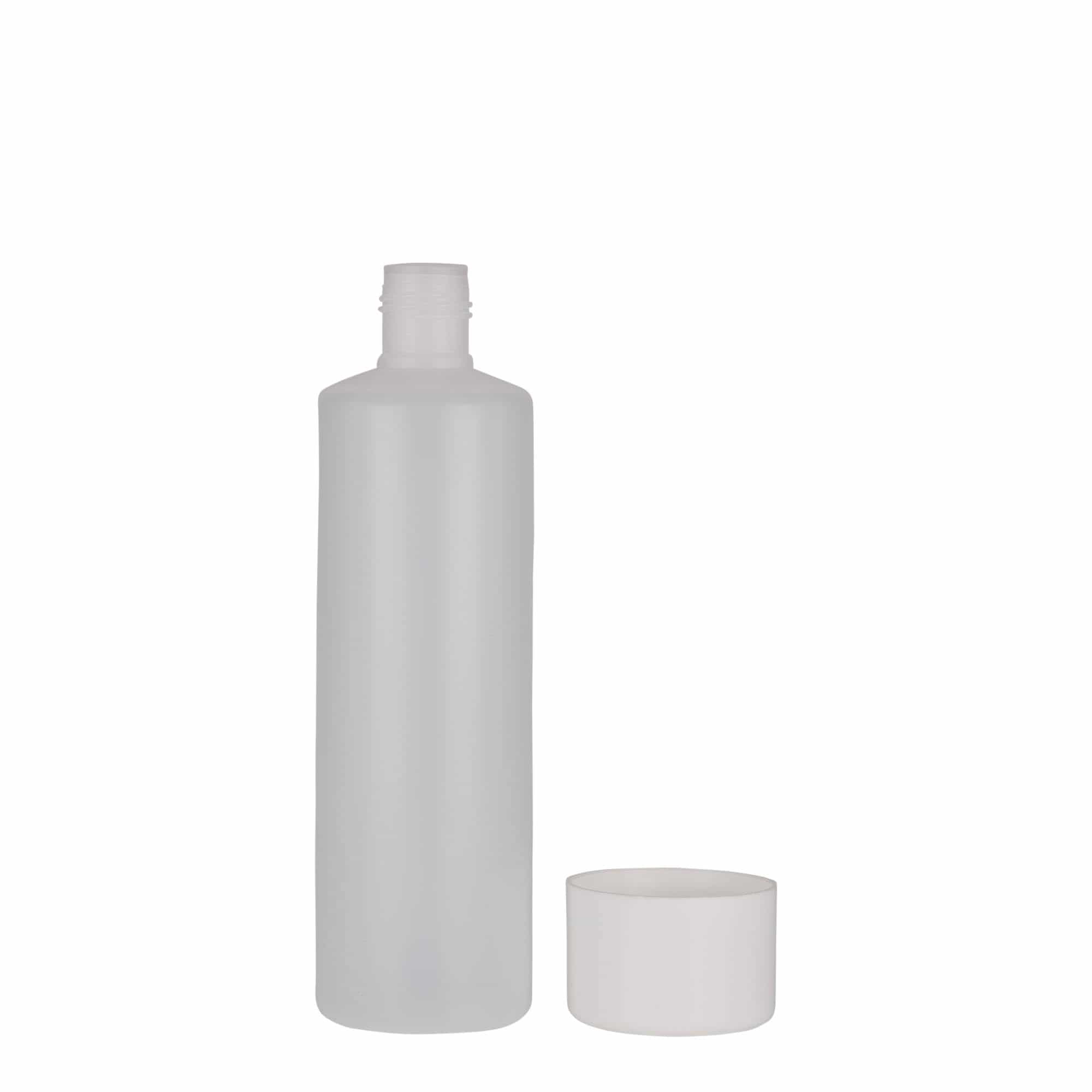 250 ml okrogla steklenica, plastika PE, naravna, ustje: navojni zamašek