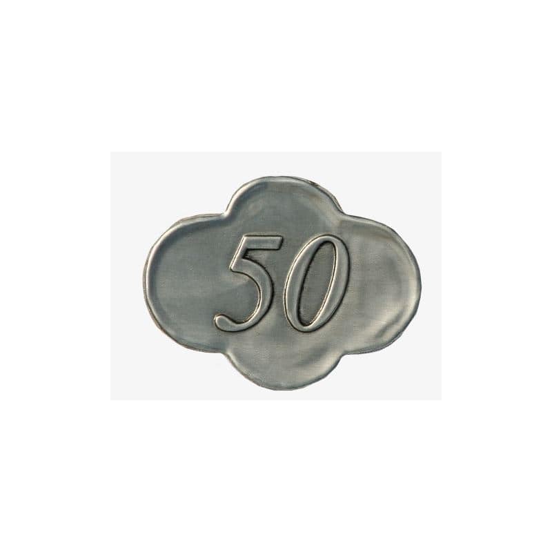 Kositrna etiketa »50«, kovina, srebrna