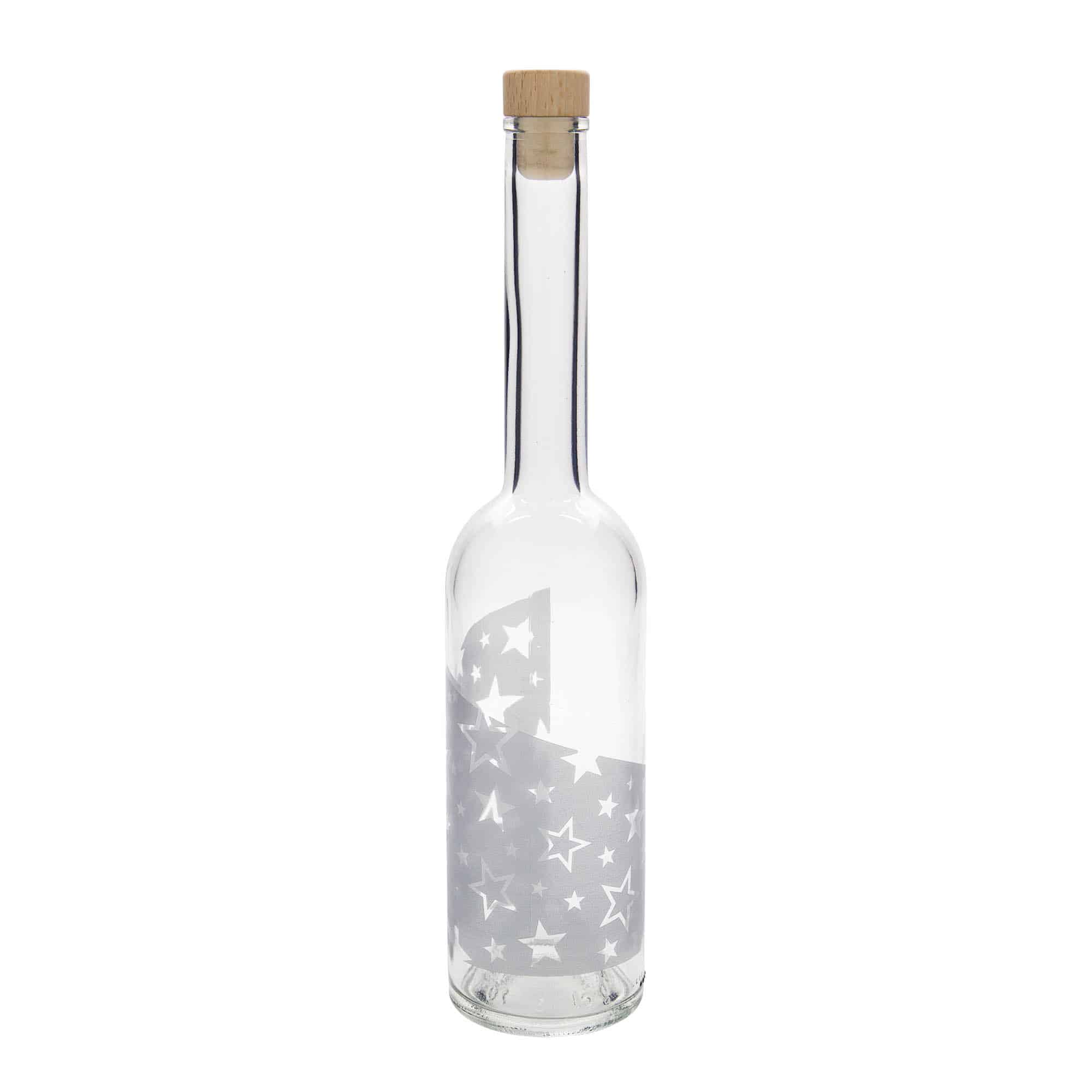500 ml steklena steklenica »Opera«, motiv: srebrne zvezde, ustje: pluta