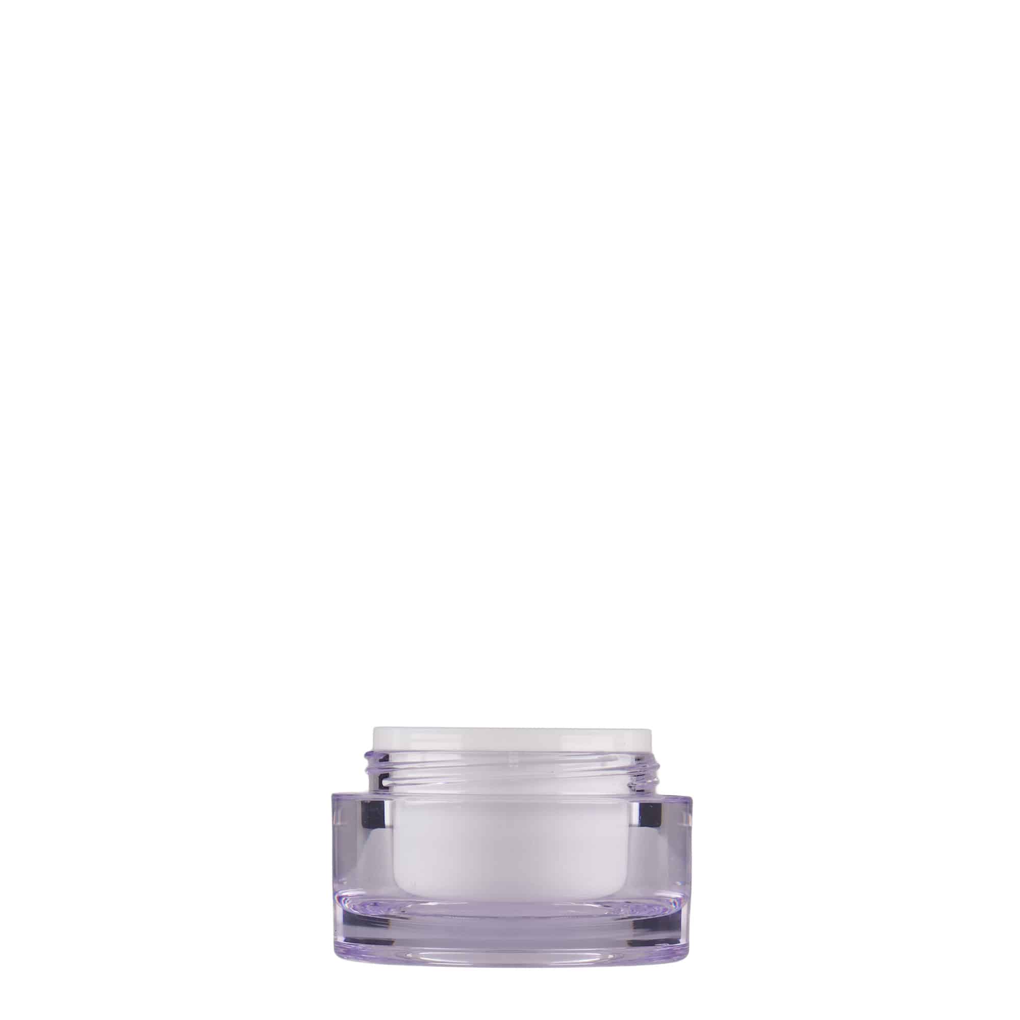 10 ml lonček, plastika SAN, bela, ustje: navojni zamašek 10 ml lonček, plastika SAN, bela, ustje: navojni zamašek