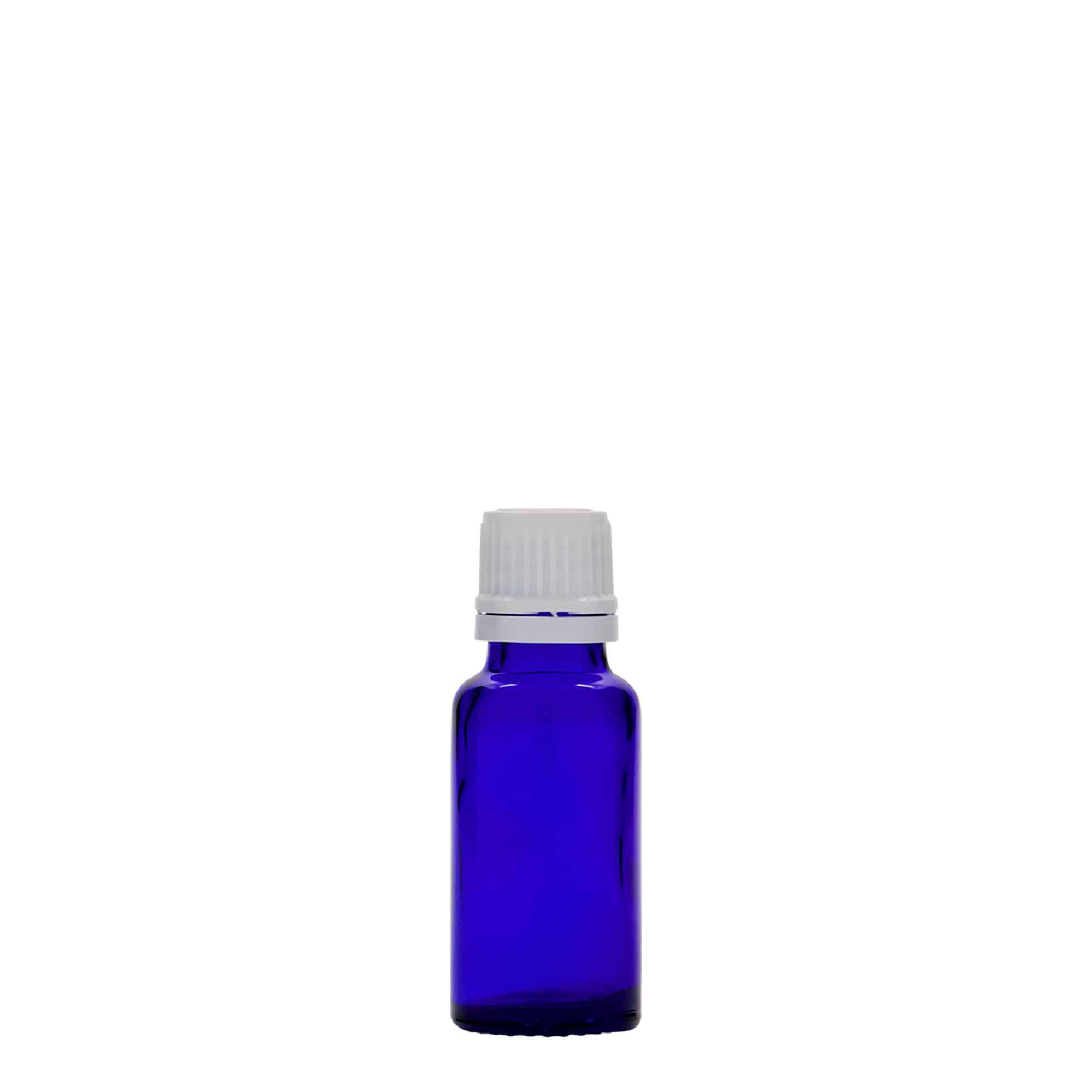 20 ml steklenica za zdravila, steklo, kraljevsko modra, ustje: DIN 18
