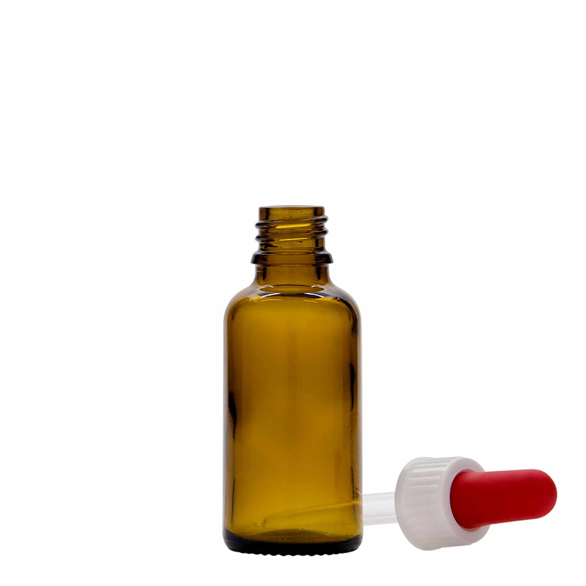 30 ml steklenica s pipeto za zdravila, steklo, rjava, ustje: DIN 18