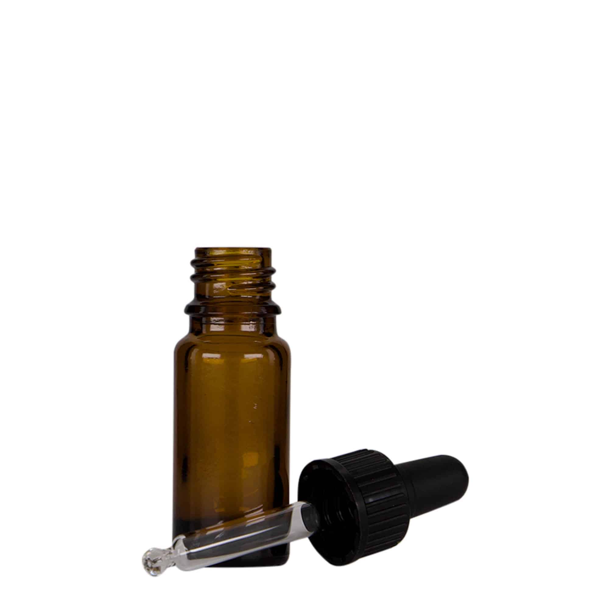 10 ml medicinska steklenička s kapalko, steklo, rjavo-črna, odprtina: DIN 18