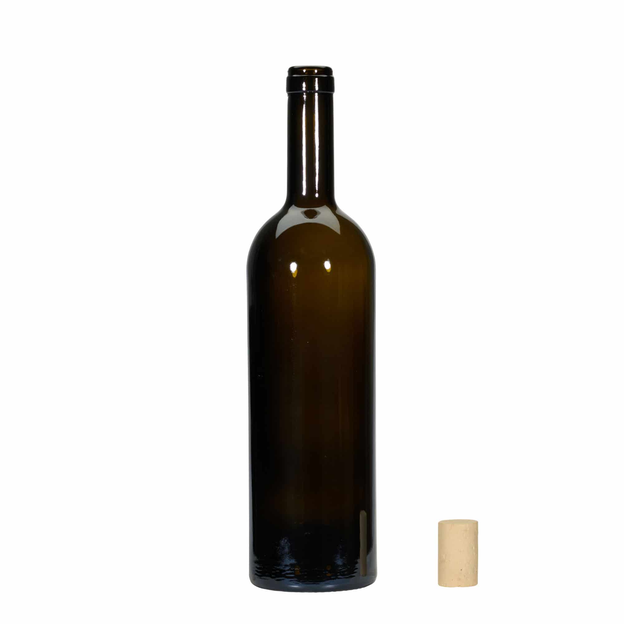 750 ml steklenica za vino »Golia«, antično zelena, ustje: pluta