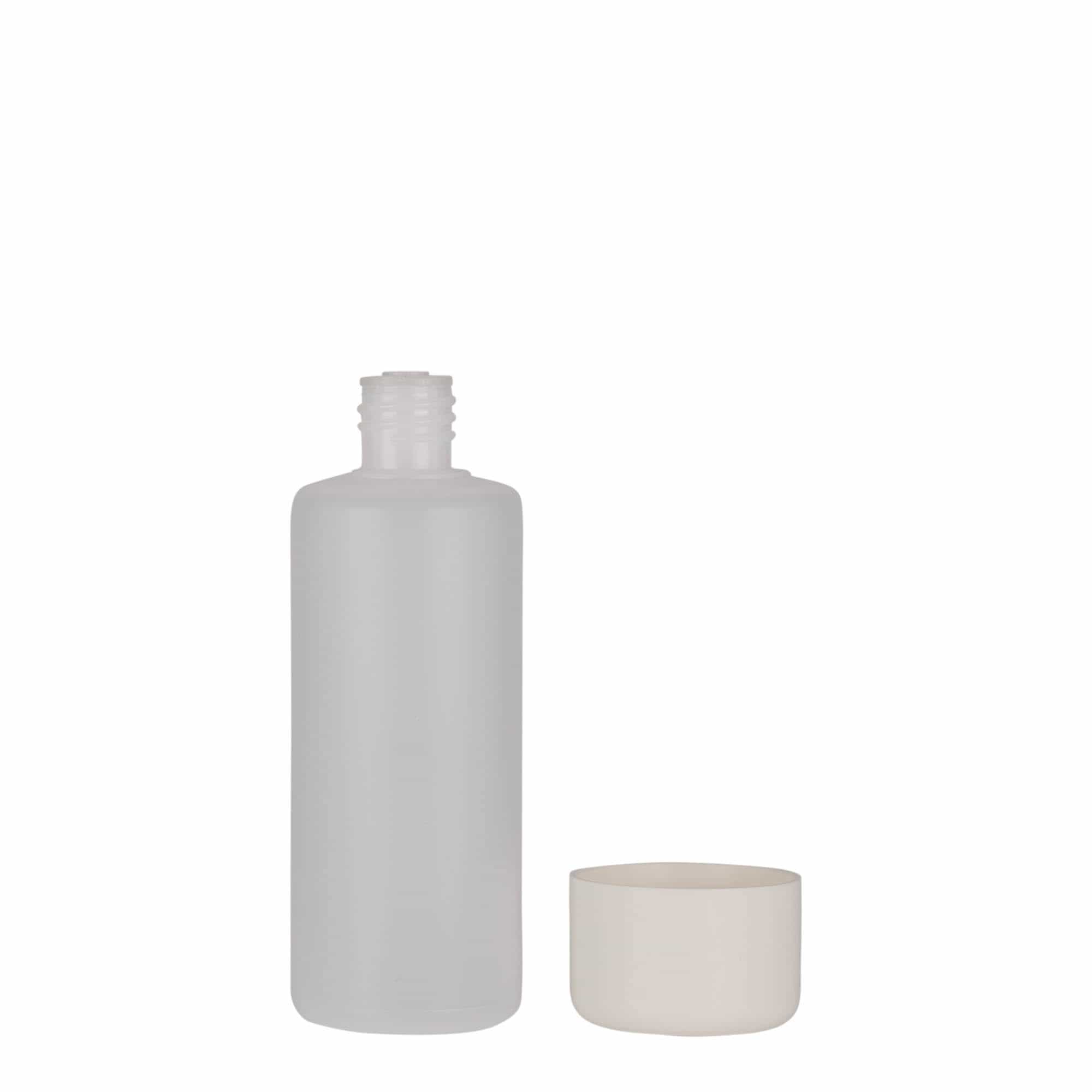 100 ml okrogla steklenica, plastika PE, naravna, ustje: navojni zamašek