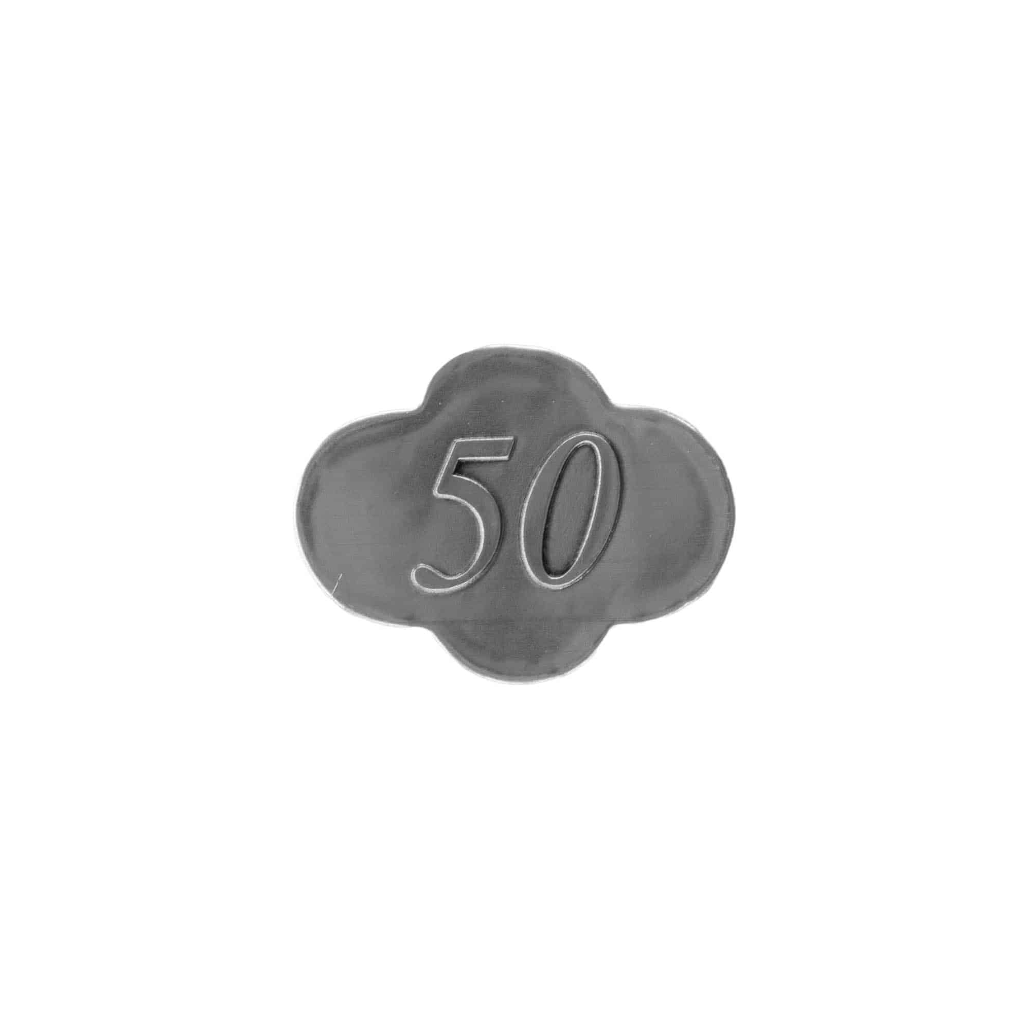 Kositrna etiketa »50«, kovina, srebrna Kositrna etiketa »50«, kovina, srebrna