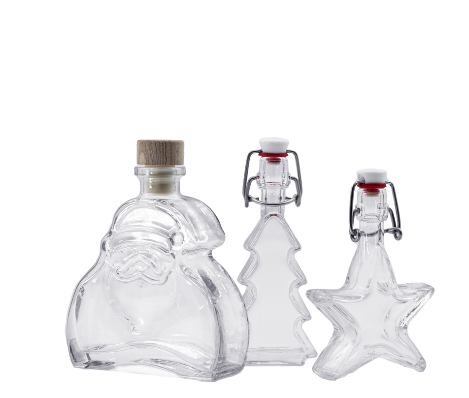 Steklenice z božičnim motivom Tri okrasne steklenice za božično sezono