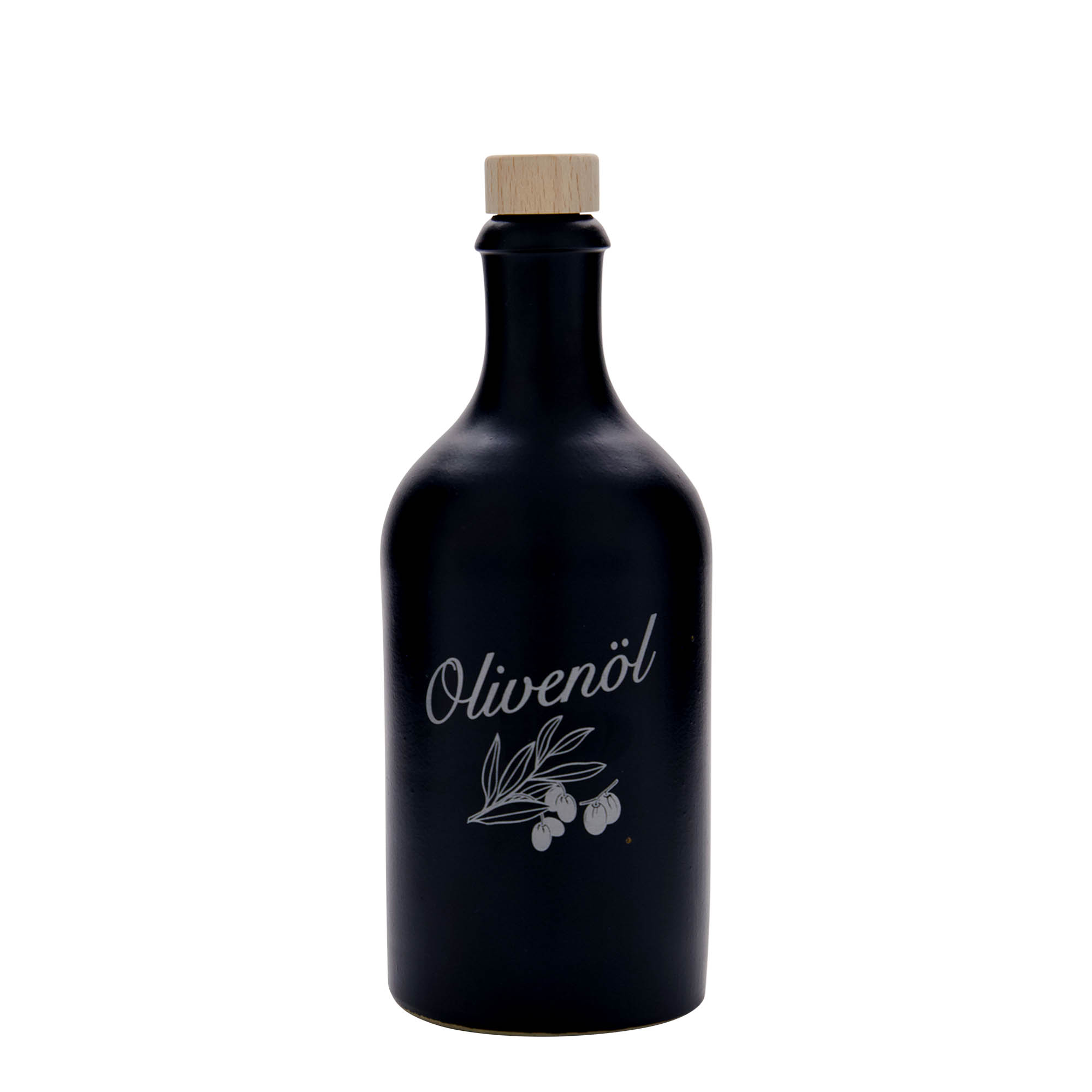 500 ml glineni vrč, motiv: oljčno olje, kamenina, črn, odprtina: pluta
