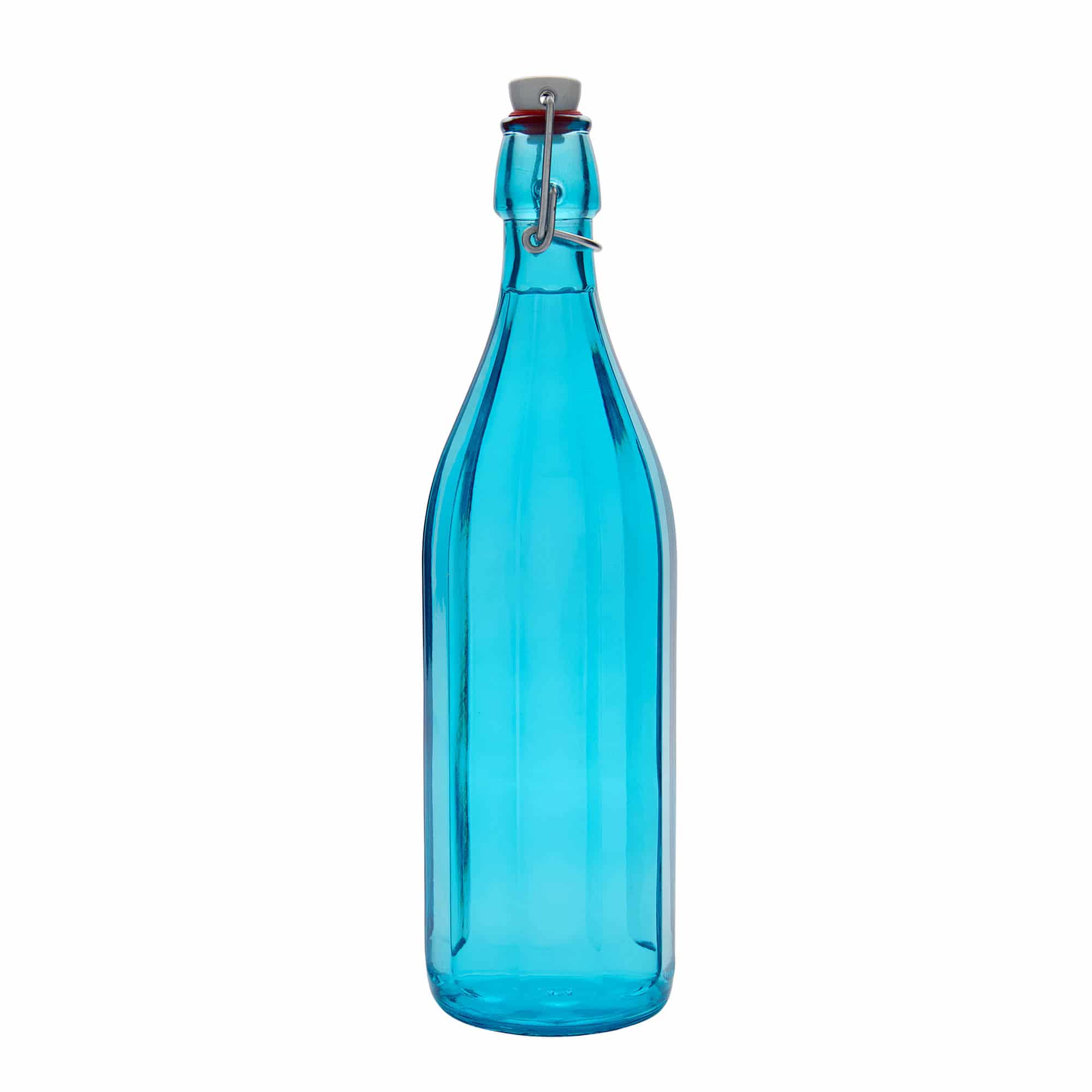 1000 ml steklena steklenica »Oxford«, desetkotna, azurno modra, ustje: zamašek s tesnilom