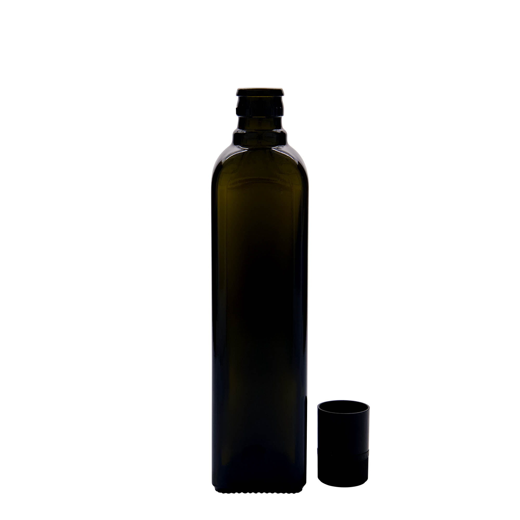 500 ml steklenica za kis/oljčno olje 'Quadra', steklo, kvadratna, antikno zelena, odprtina: DOP
