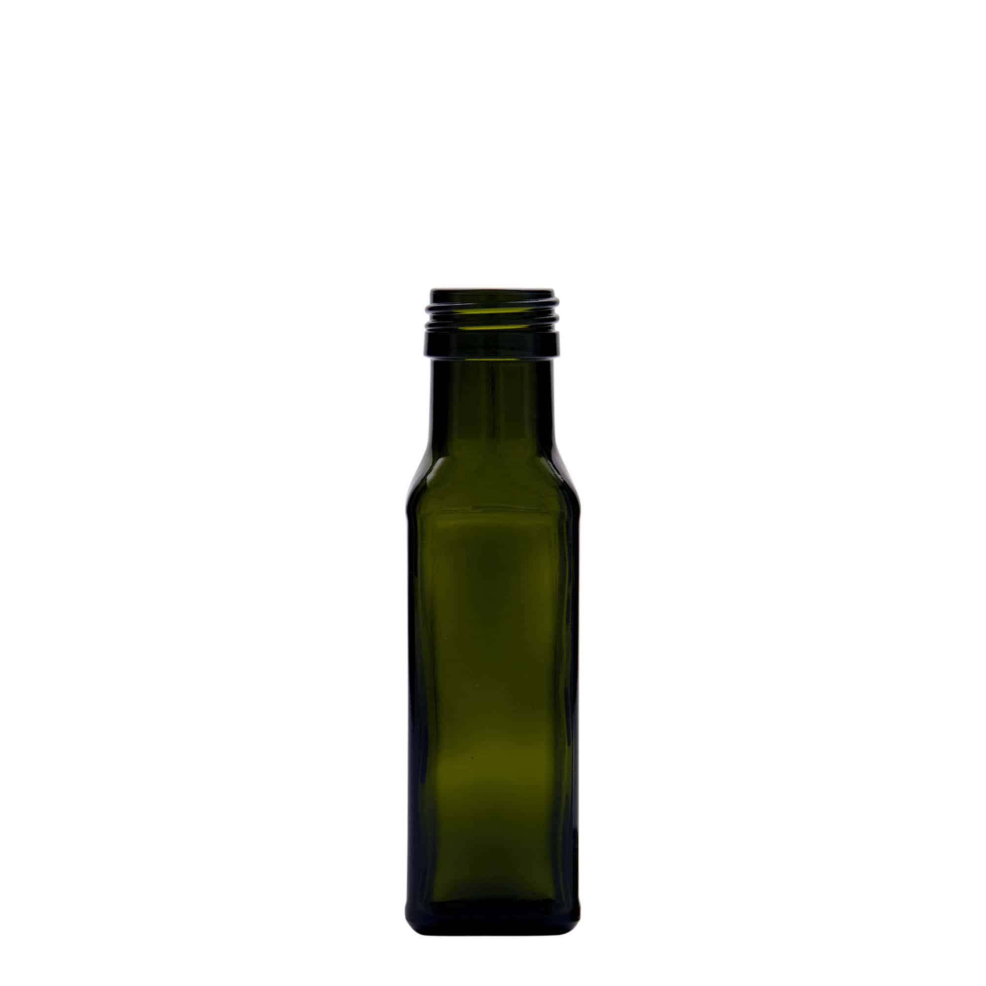 100 ml steklena steklenica »Marasca«, kvadratna, antično zelena, ustje: PP 31,5 100 ml steklena steklenica »Marasca«, kvadratna, antično zelena, ustje: PP 31,5