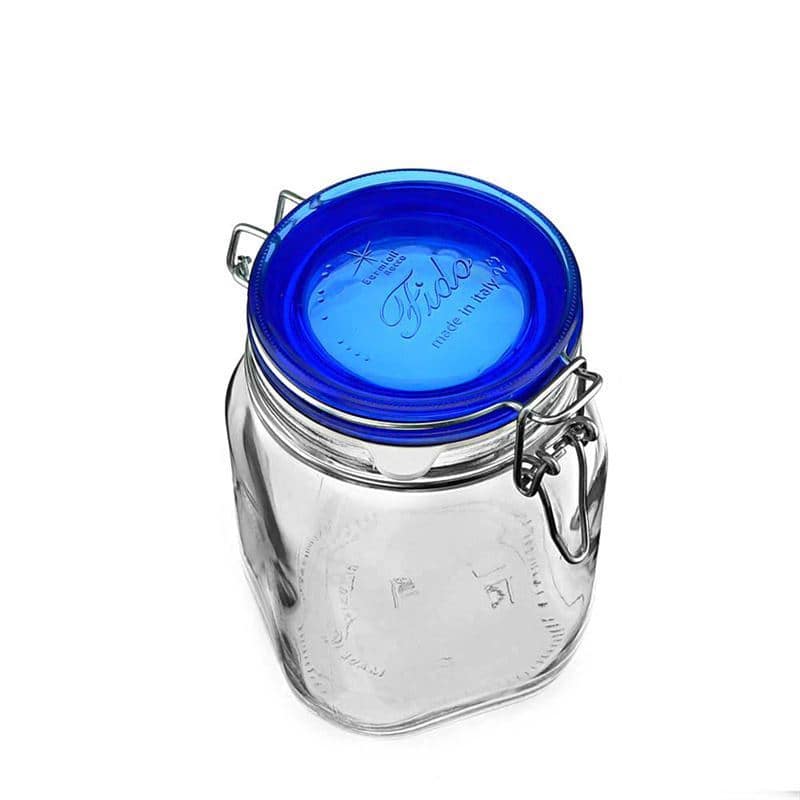 1000 ml kozarec s patentom »Fido« Blue Top, kvadratni, ustje: zamašek s tesnilom s patentom