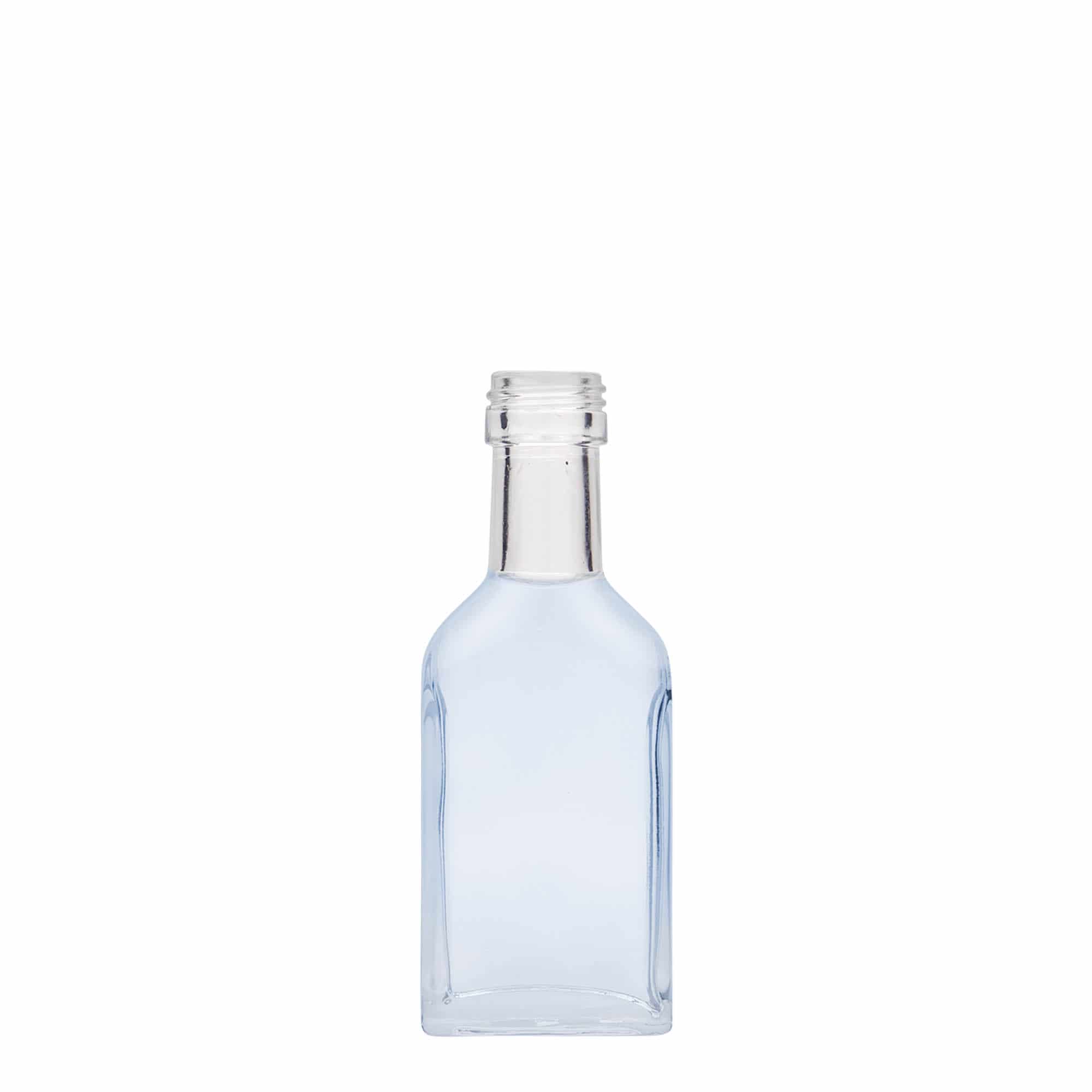 40 ml žepna steklenica z dolgim grlom, pravokotna, steklo, ustje: PP 22