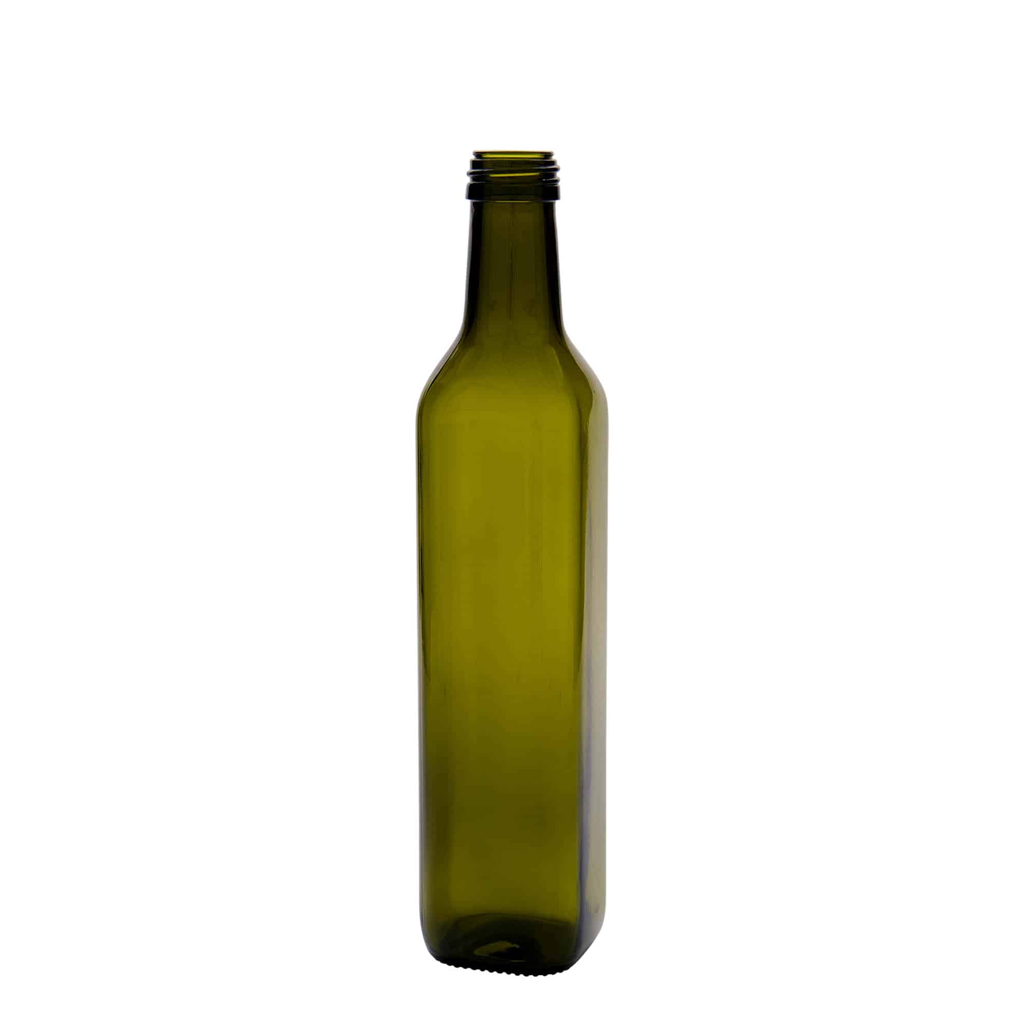 500 ml steklena steklenica »Marasca«, kvadratna, antično zelena, ustje: PP 31,5
