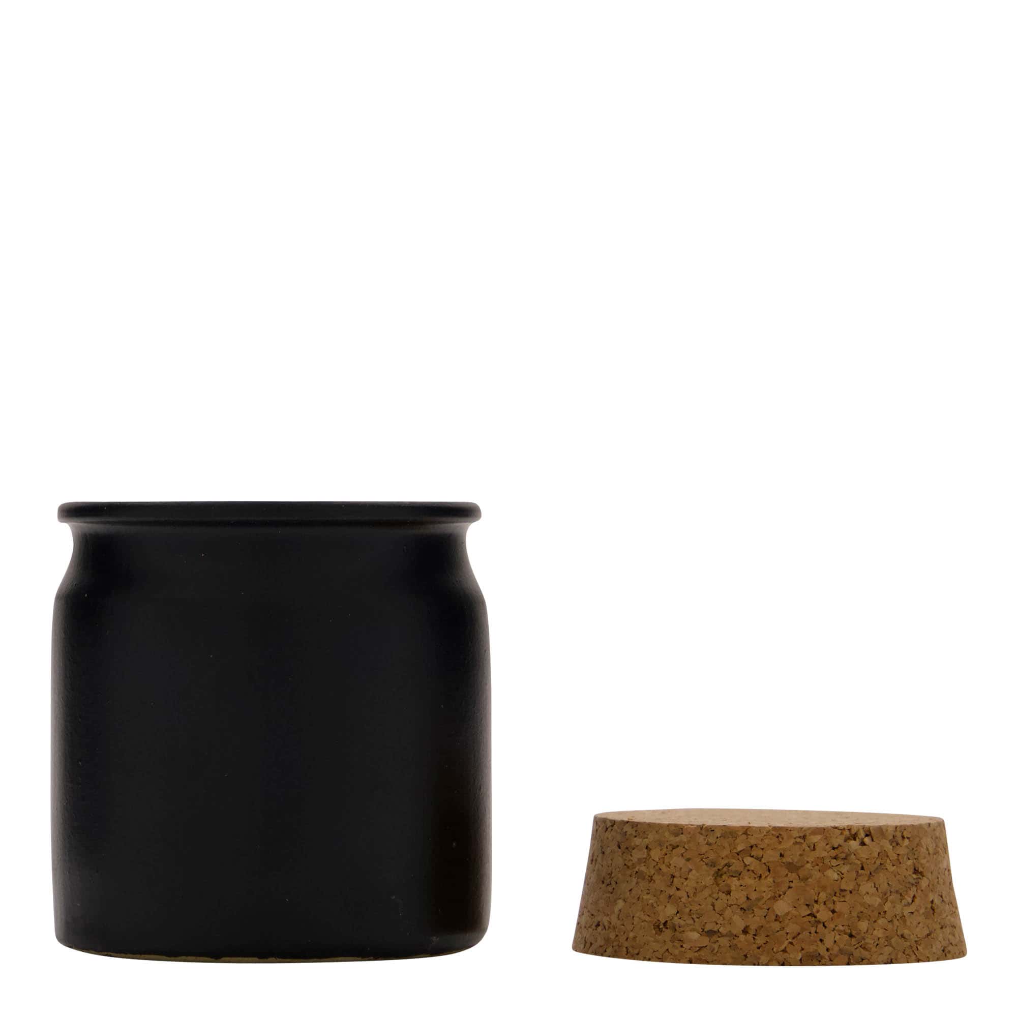 160 ml lončena posoda, keramika, črna, ustje: pluta