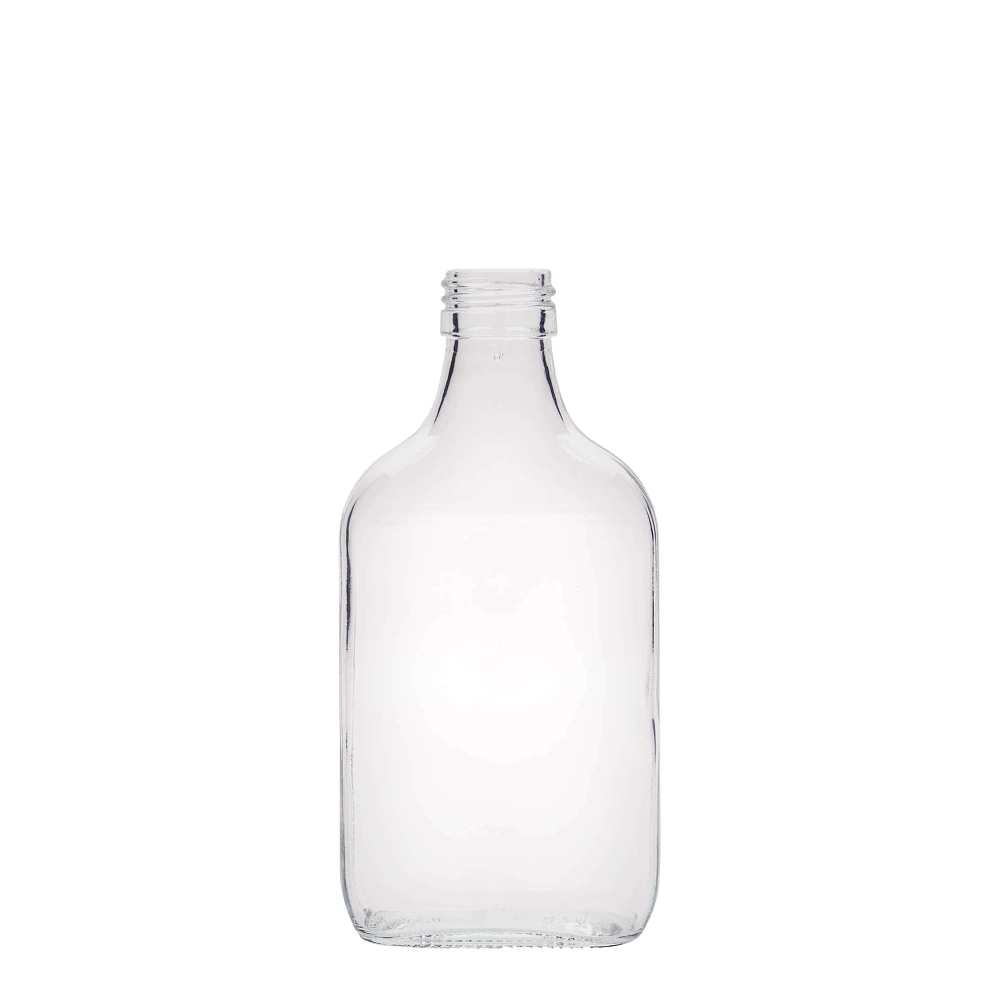 200 ml žepna steklenička, pravokotna, steklo, odprtina: PP 28