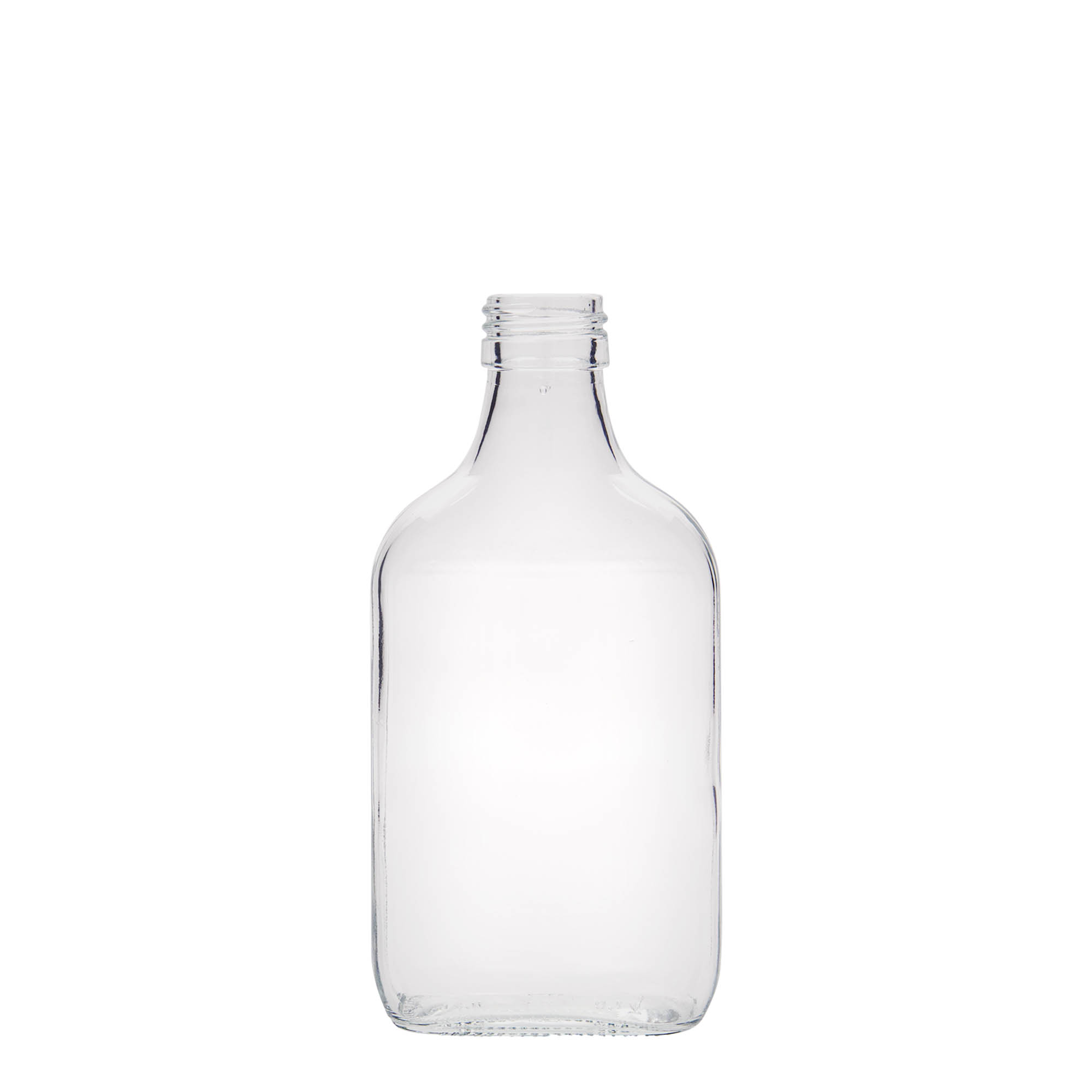 200 ml žepna steklenička, pravokotna, steklo, odprtina: PP 28