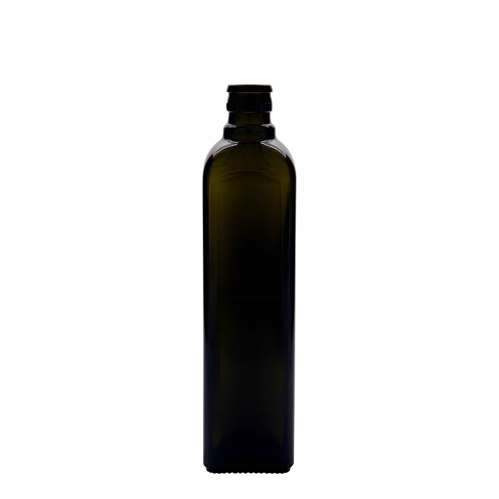 500 ml steklenica za kis/oljčno olje 'Quadra', steklo, kvadratna, antikno zelena, odprtina: DOP