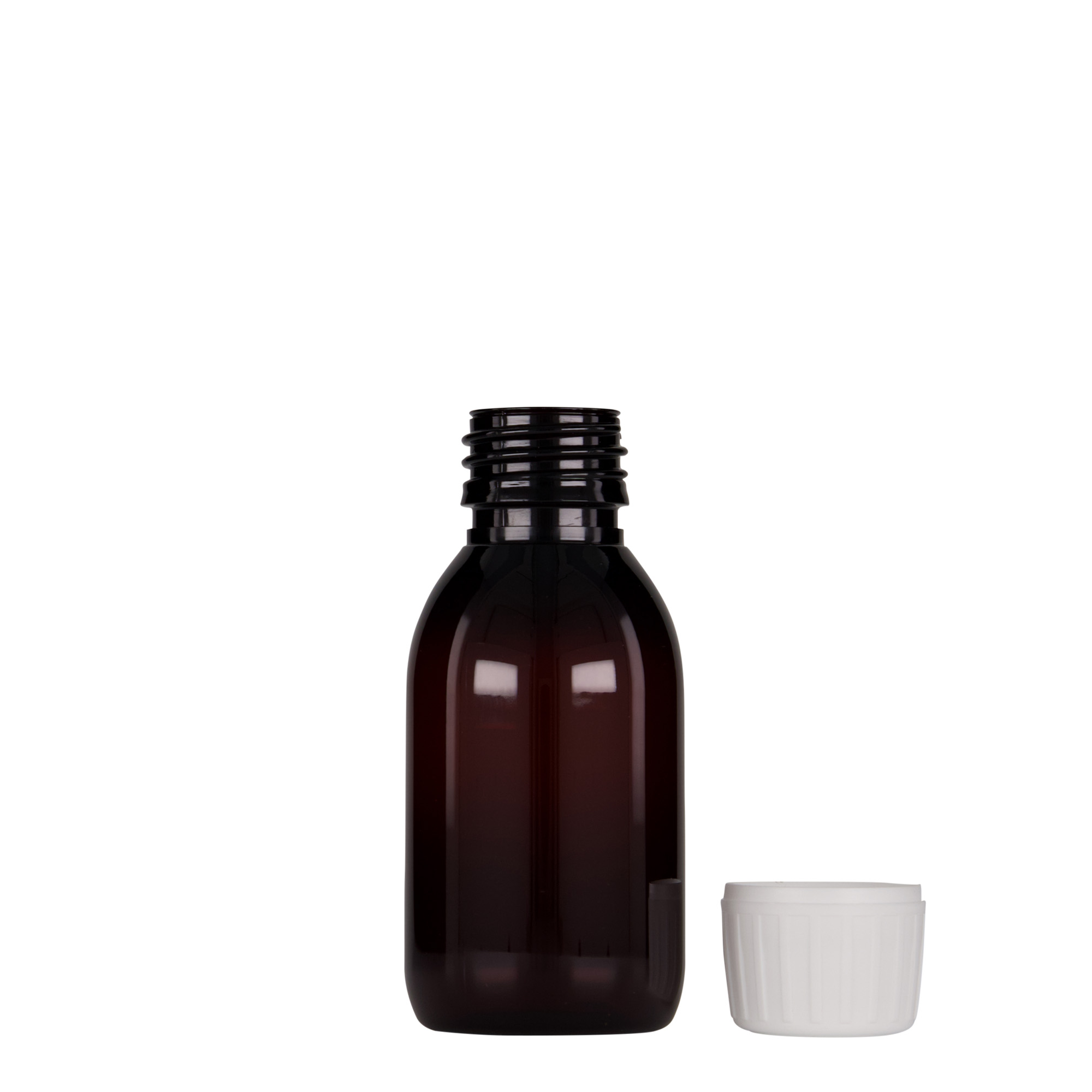 100 ml PET-medicinska steklenička, rjava, plastika, odprtina: PP 28