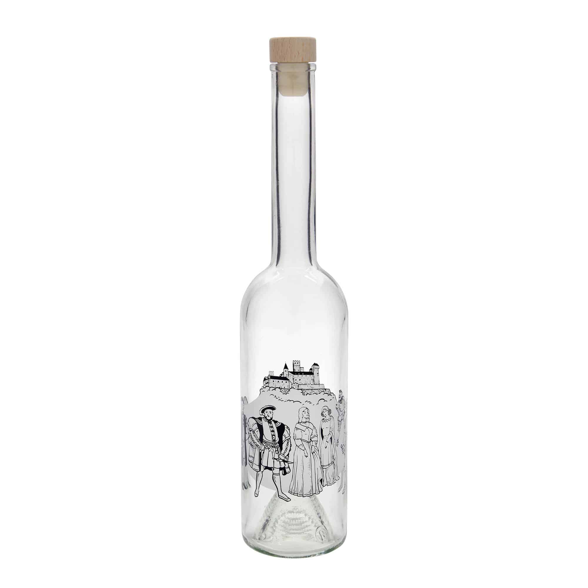 500 ml steklena steklenica »Opera«, motiv: srednji vek, ustje: pluta