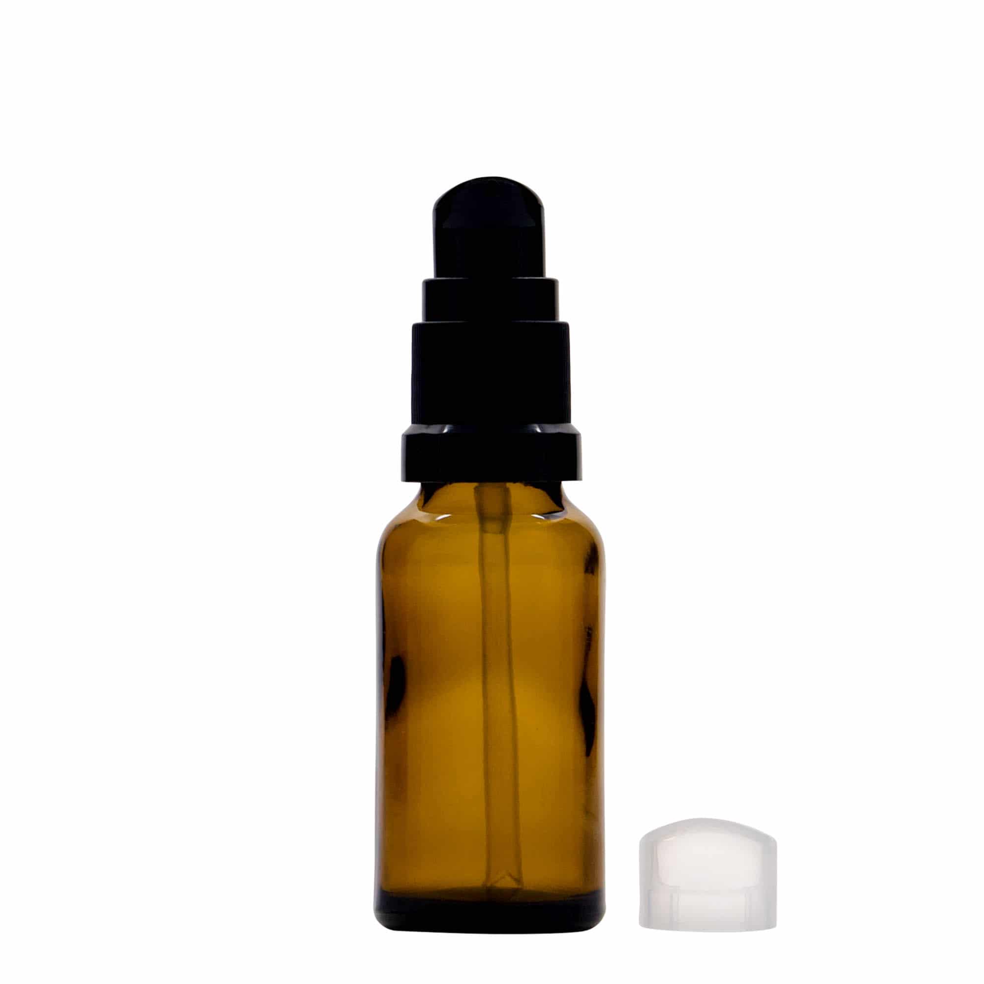 20 ml steklenica za zdravila s črpalko za losjon, steklo, rjava, ustje: DIN 18