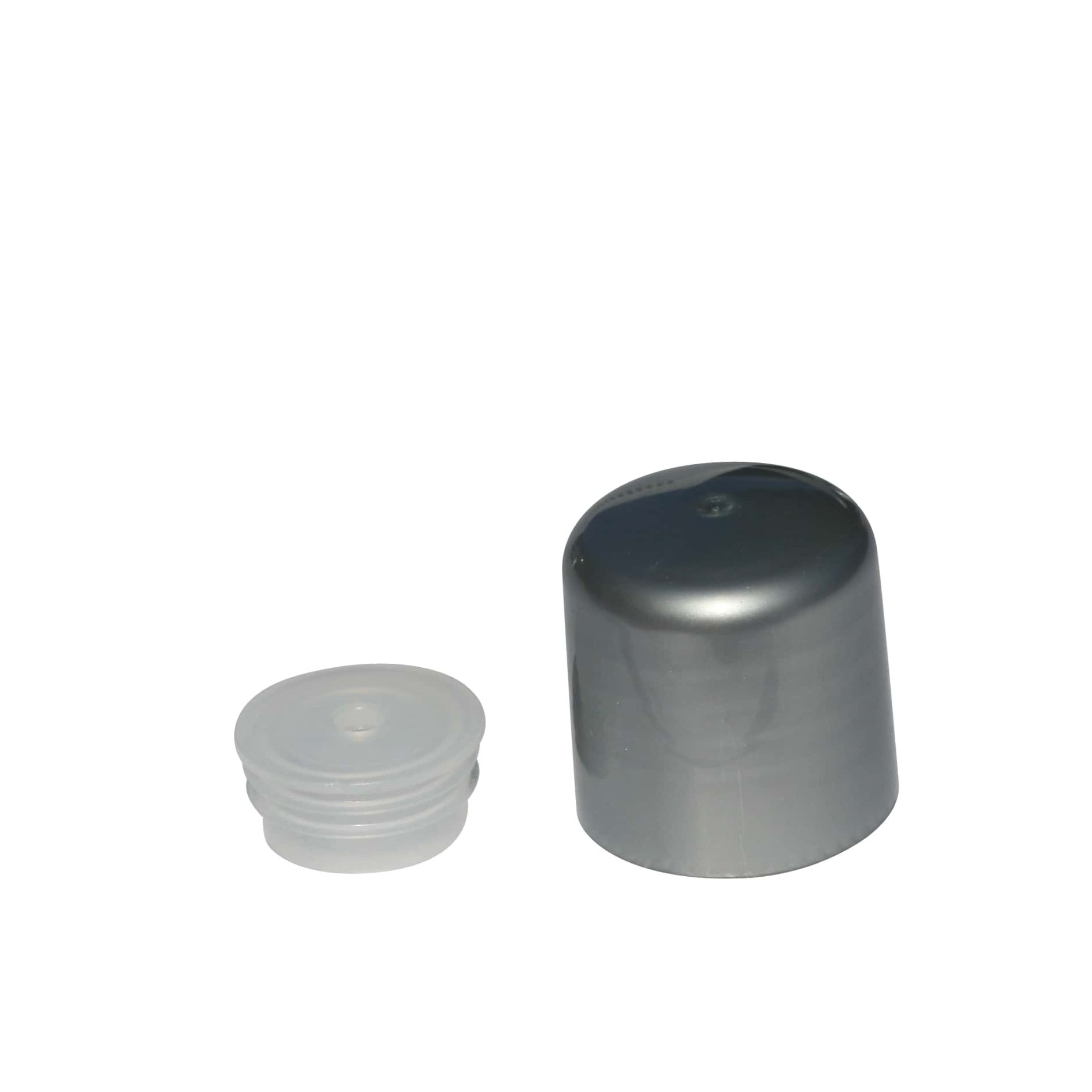 Zaporna kapa z vstavkom za brizgo, PP-plastika, srebrna, za odprtino: 24/410 Zaporna kapa z vstavkom za brizgo, PP-plastika, srebrna, za odprtino: 24/410