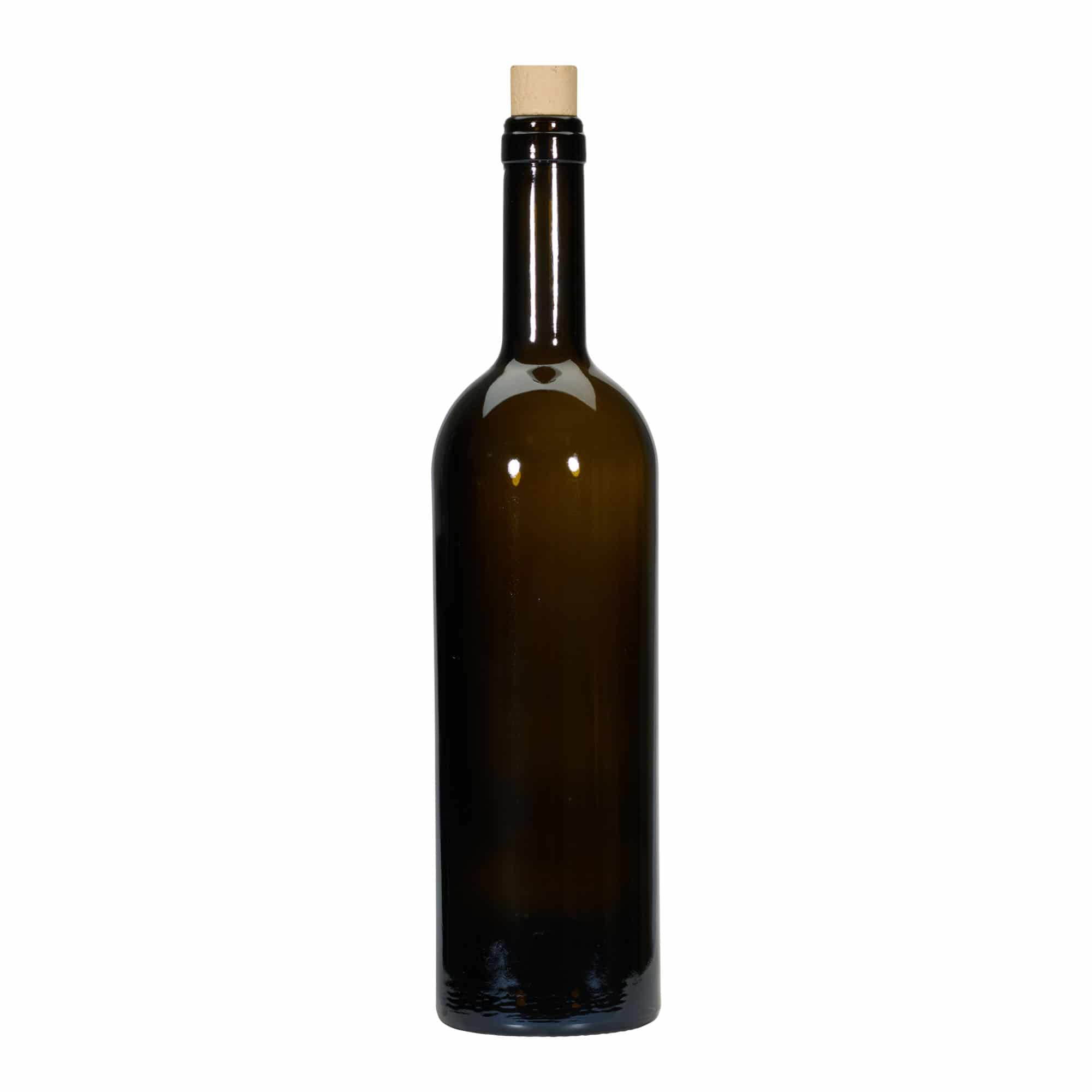 750 ml steklenica za vino »Golia«, antično zelena, ustje: pluta