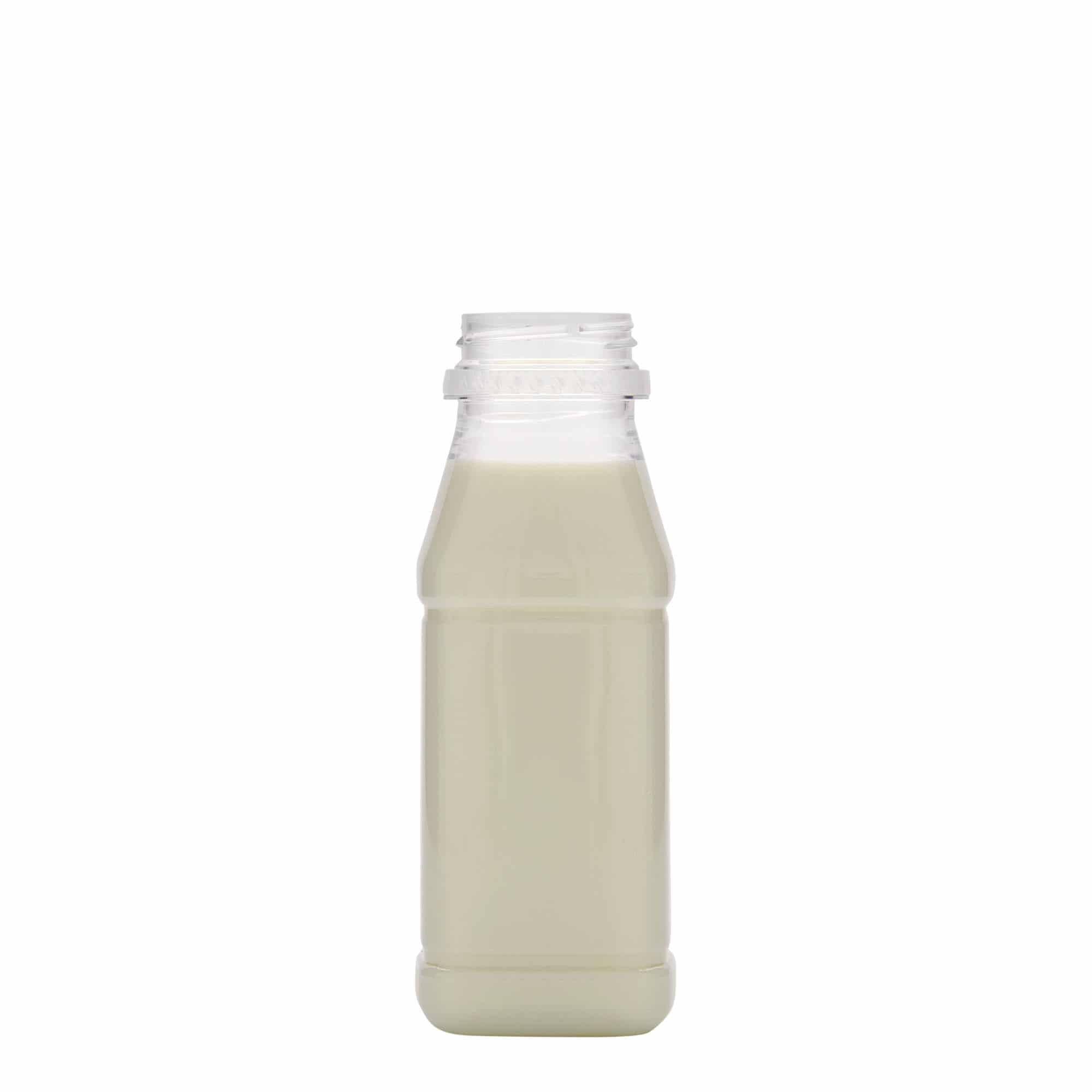 250 ml steklenica iz PET plastike »Milk and Juice Carré«, kvadratna, plastika, ustje: 38 mm