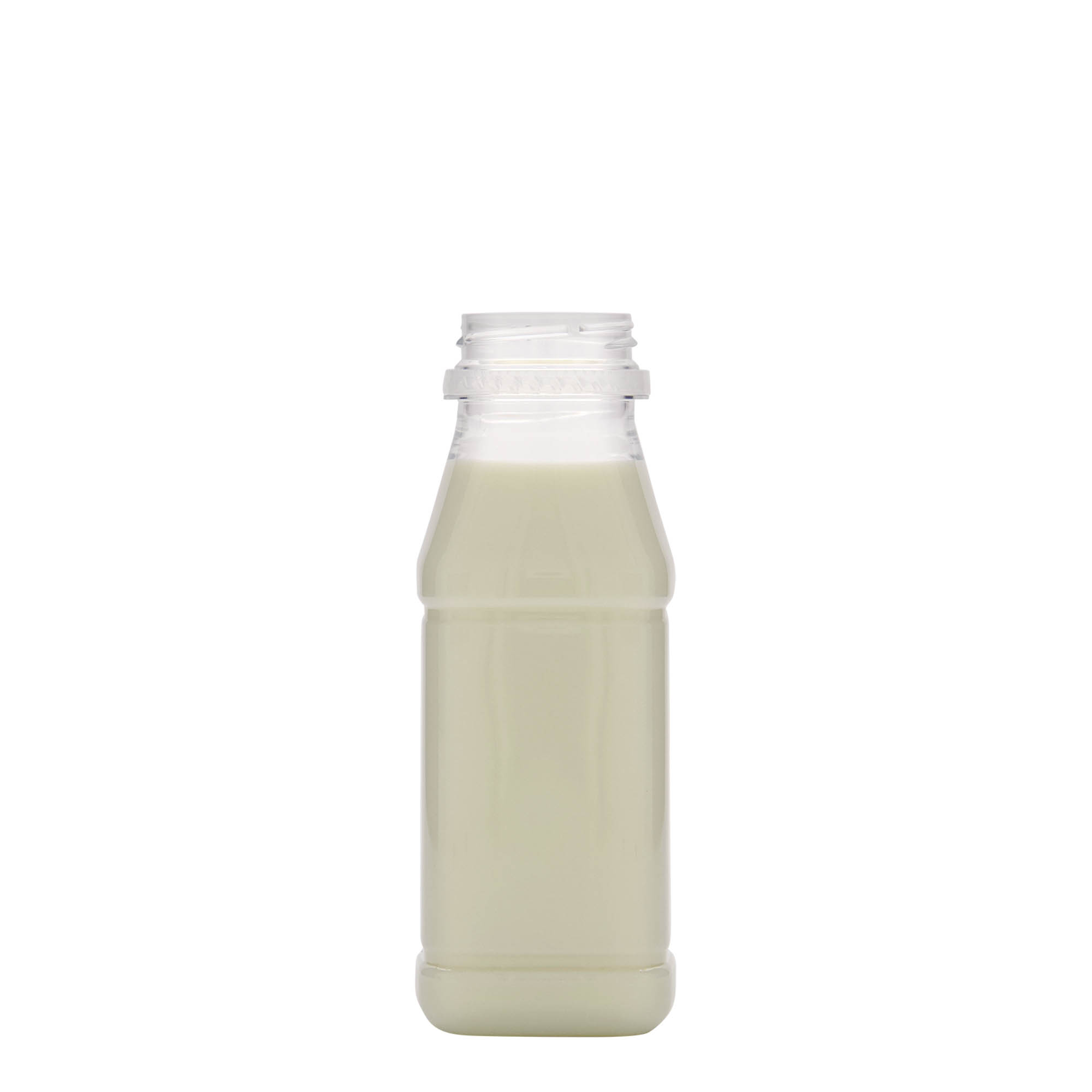 250 ml PET-flaska 'Milk and Juice Carré', kvadratna, plastika, odprtina: 38 mm