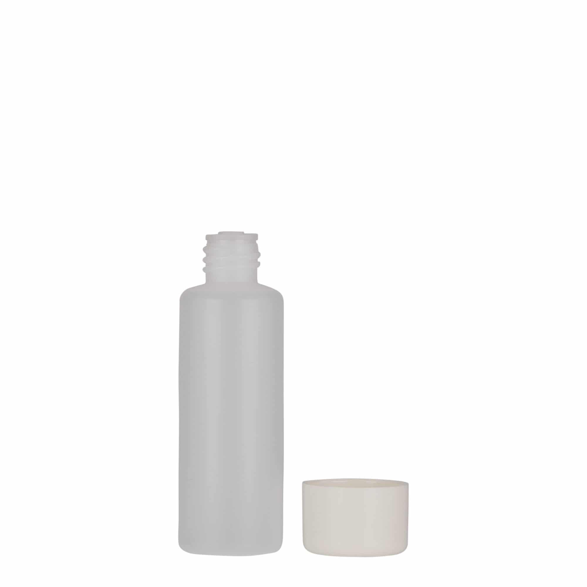50 ml okrogla steklenica, plastika PE, naravna, ustje: navojni zamašek