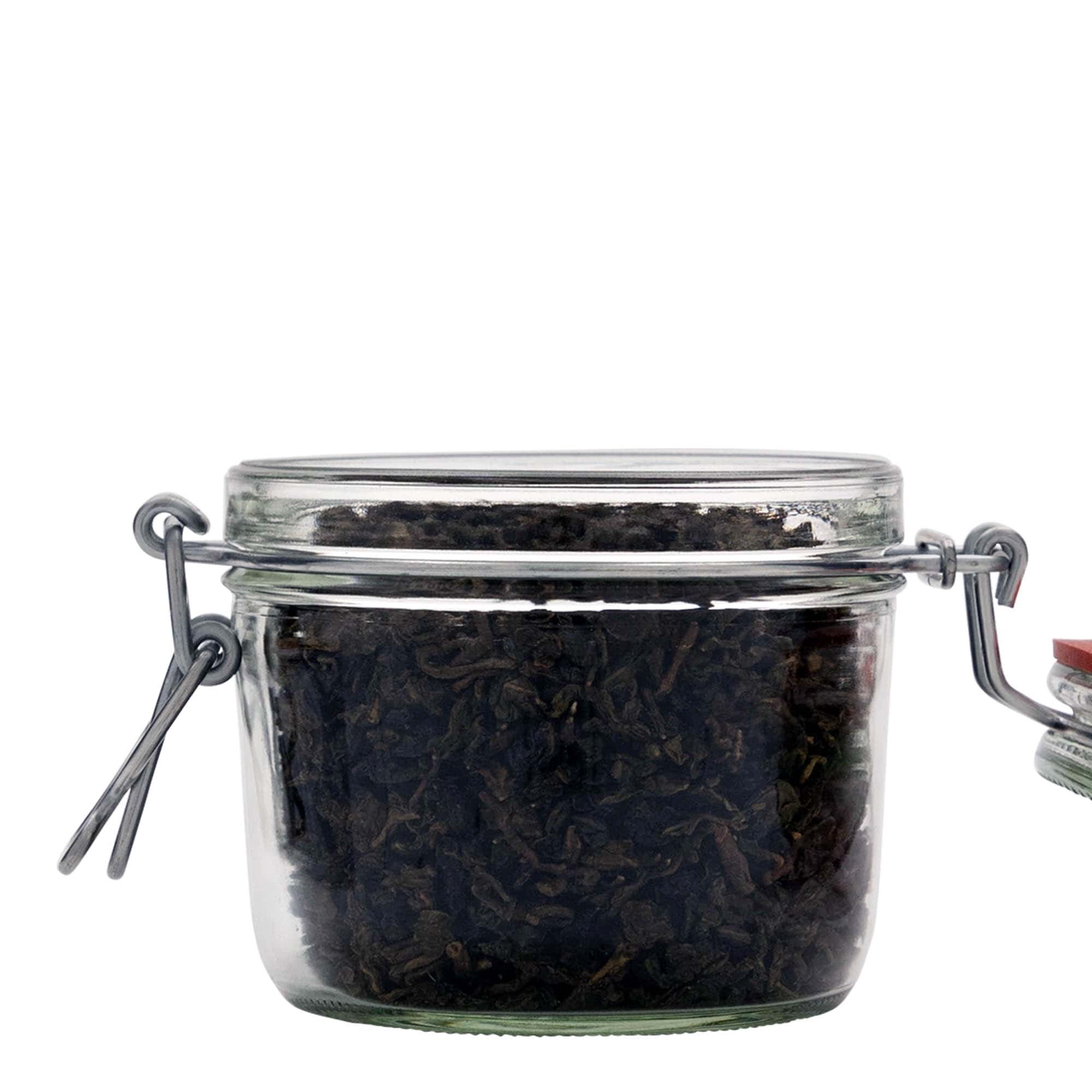 400 ml ploska steklena posoda z žičnim sponkam, odprtina: zapiranje z žično sponko