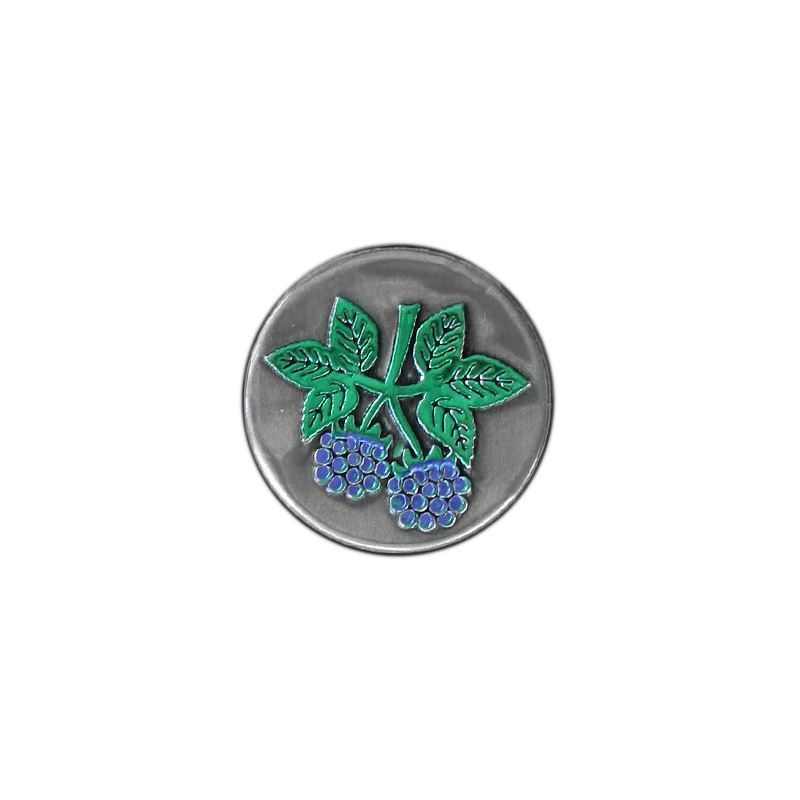 Cinkova etiketa 'Robida', okrogla, kovina, srebrna Cinkova etiketa 'Robida', okrogla, kovina, srebrna