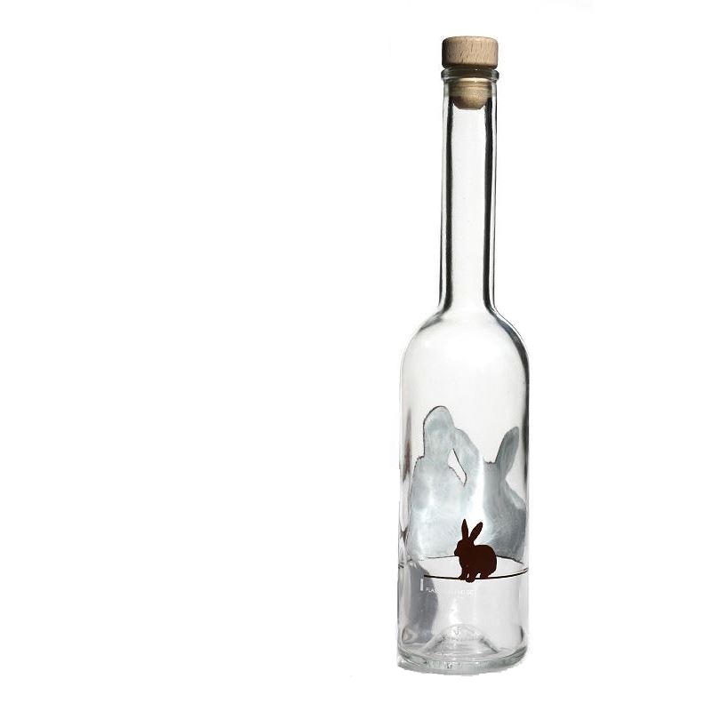 500 ml steklena steklenica 'Opera', motiv: zajec, odprtina: pluta